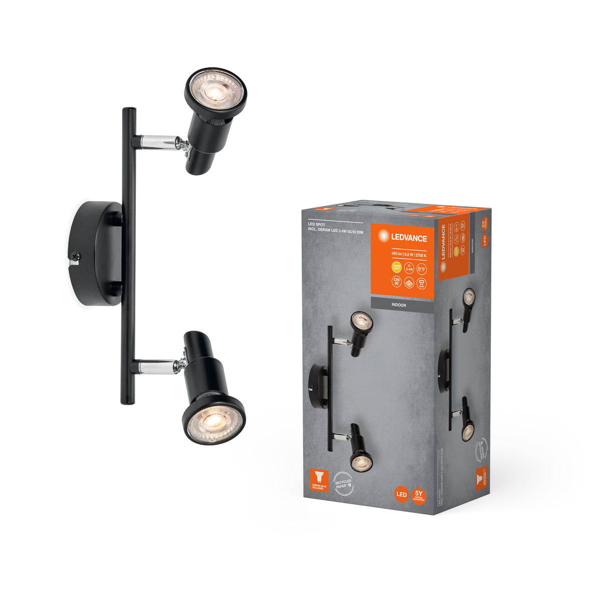 LEDVANCE LED SPOT GU10 Deckenleuchte 2 x 3,4W, 460lm, schwarz-Deckenleuchten-LEDVANCE Shop