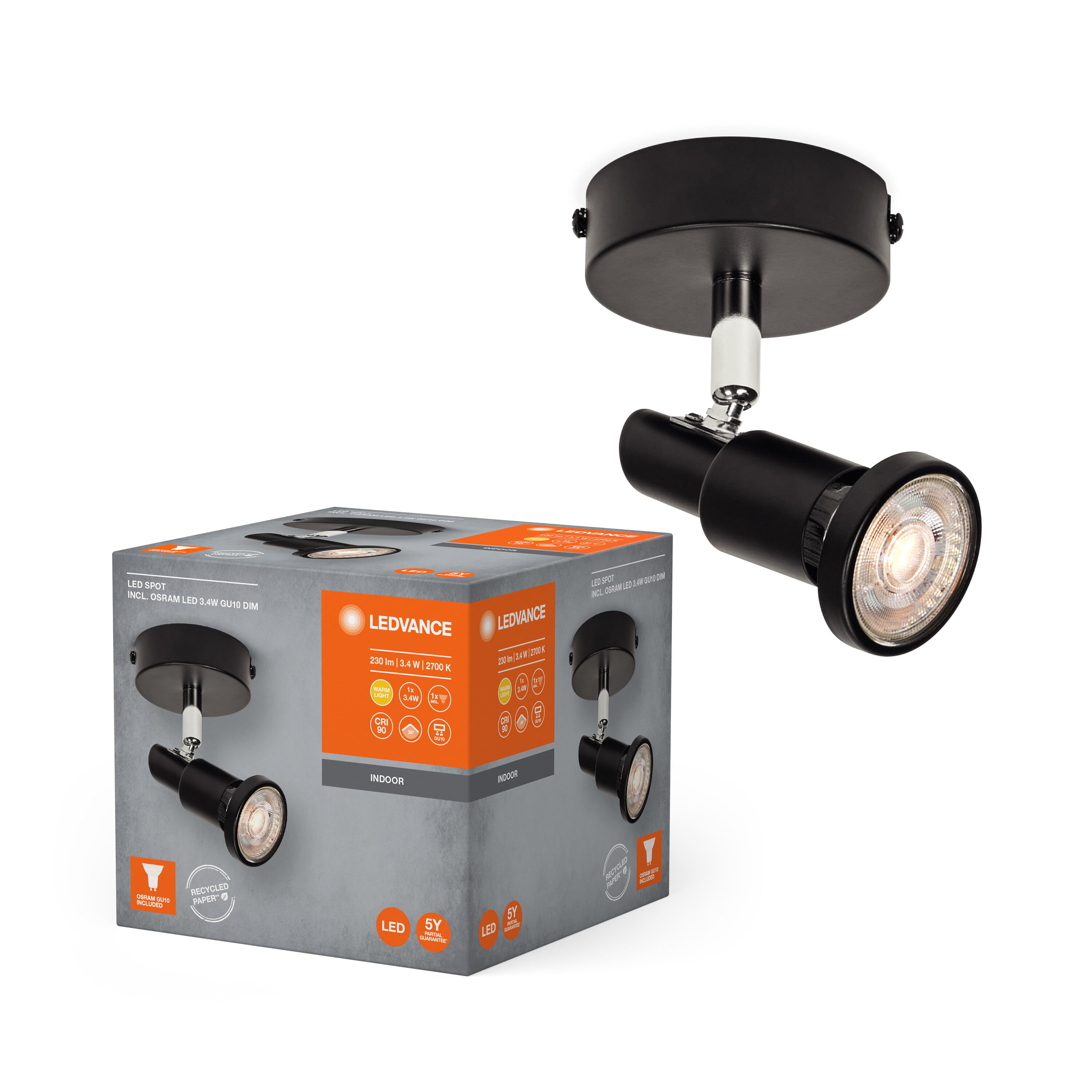 LEDVANCE LED SPOT GU10 Deckenleuchte 1 x 3,4W, 230lm, schwarz-Deckenleuchten-LEDVANCE Shop