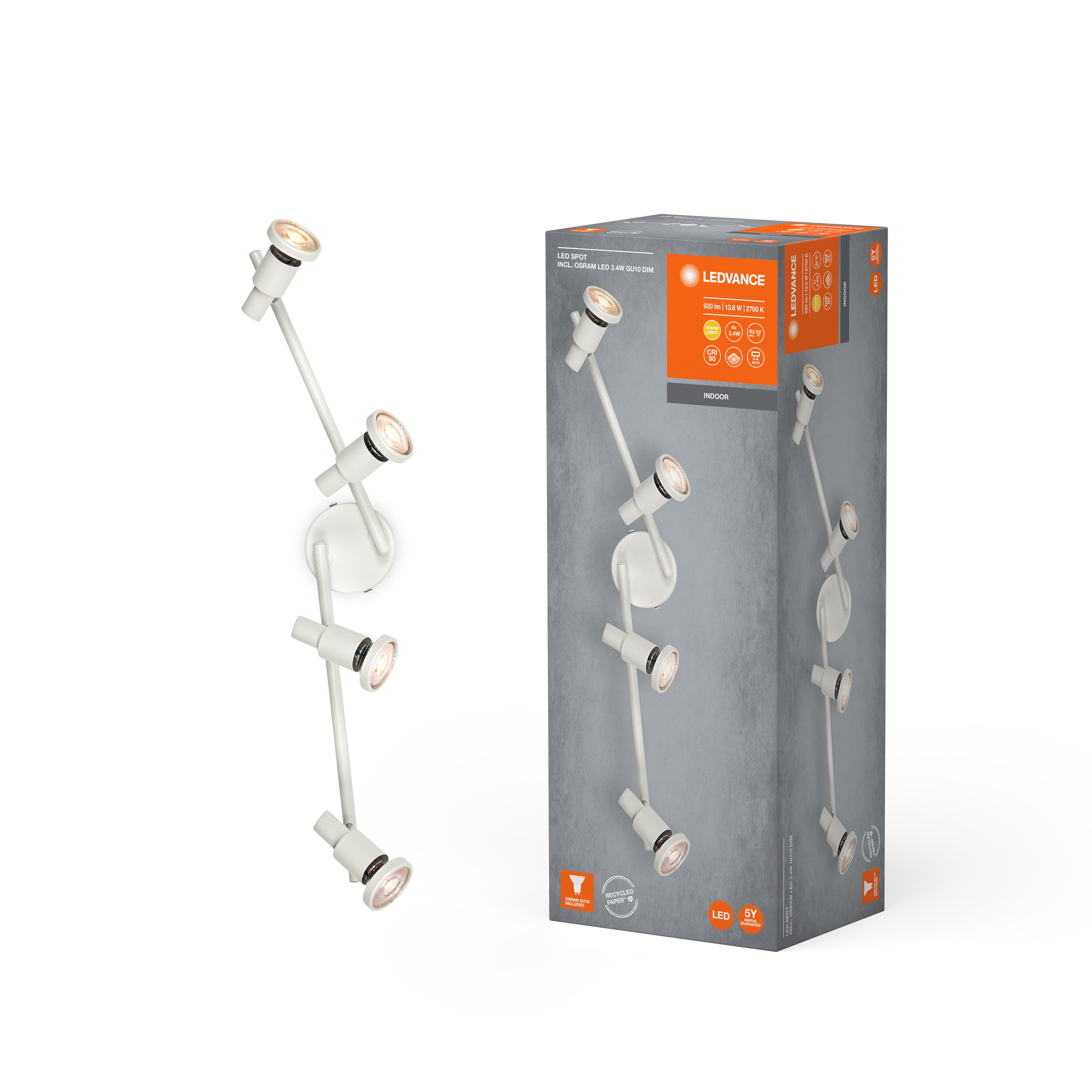 LEDVANCE LED SPOT GU10 Deckenleuchte 4 x 3,4W, 920lm, weiß-Deckenleuchten-LEDVANCE Shop