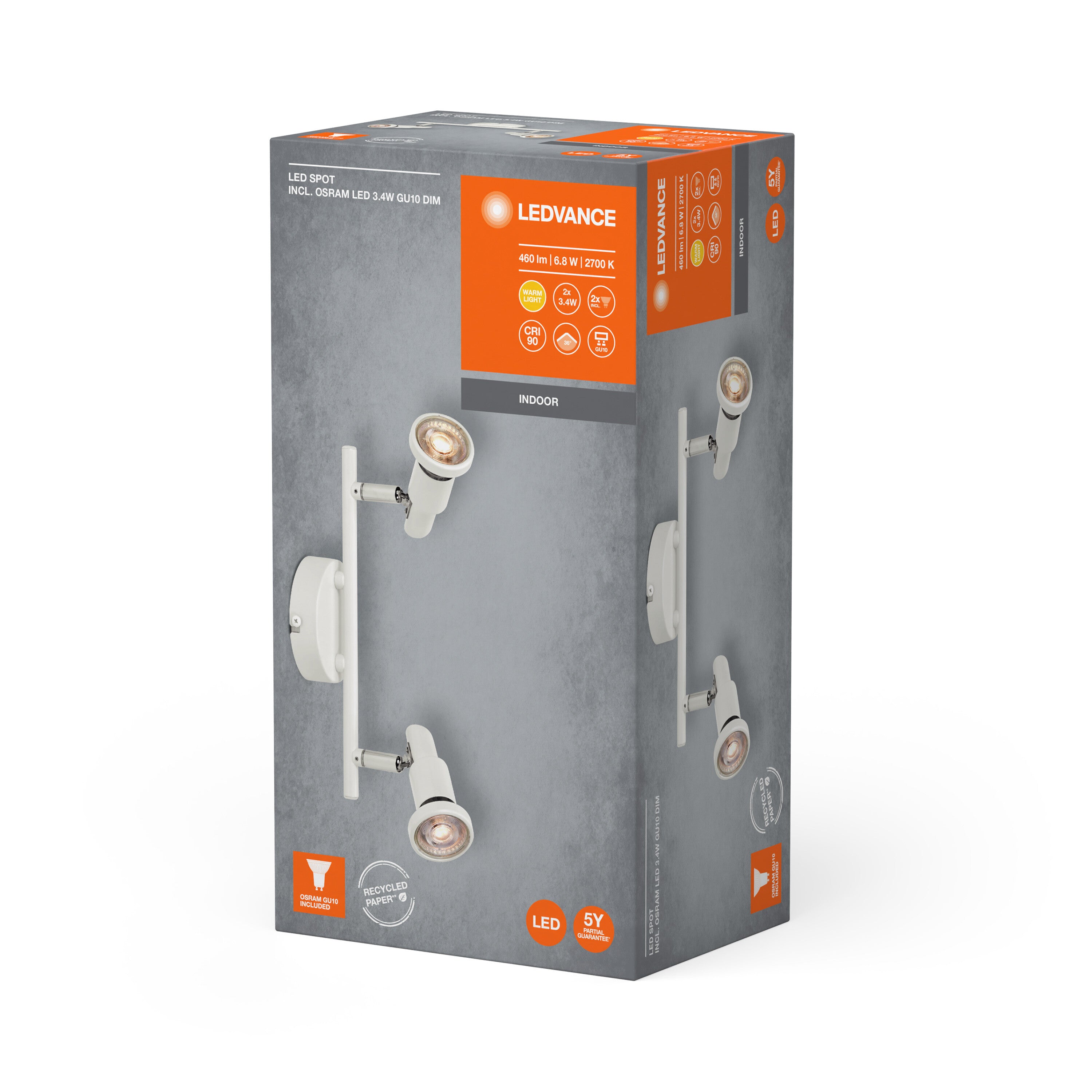 LEDVANCE LED SPOT GU10 Deckenleuchte 2 x 3,4W, 460lm, weiß-Deckenleuchten-LEDVANCE Shop
