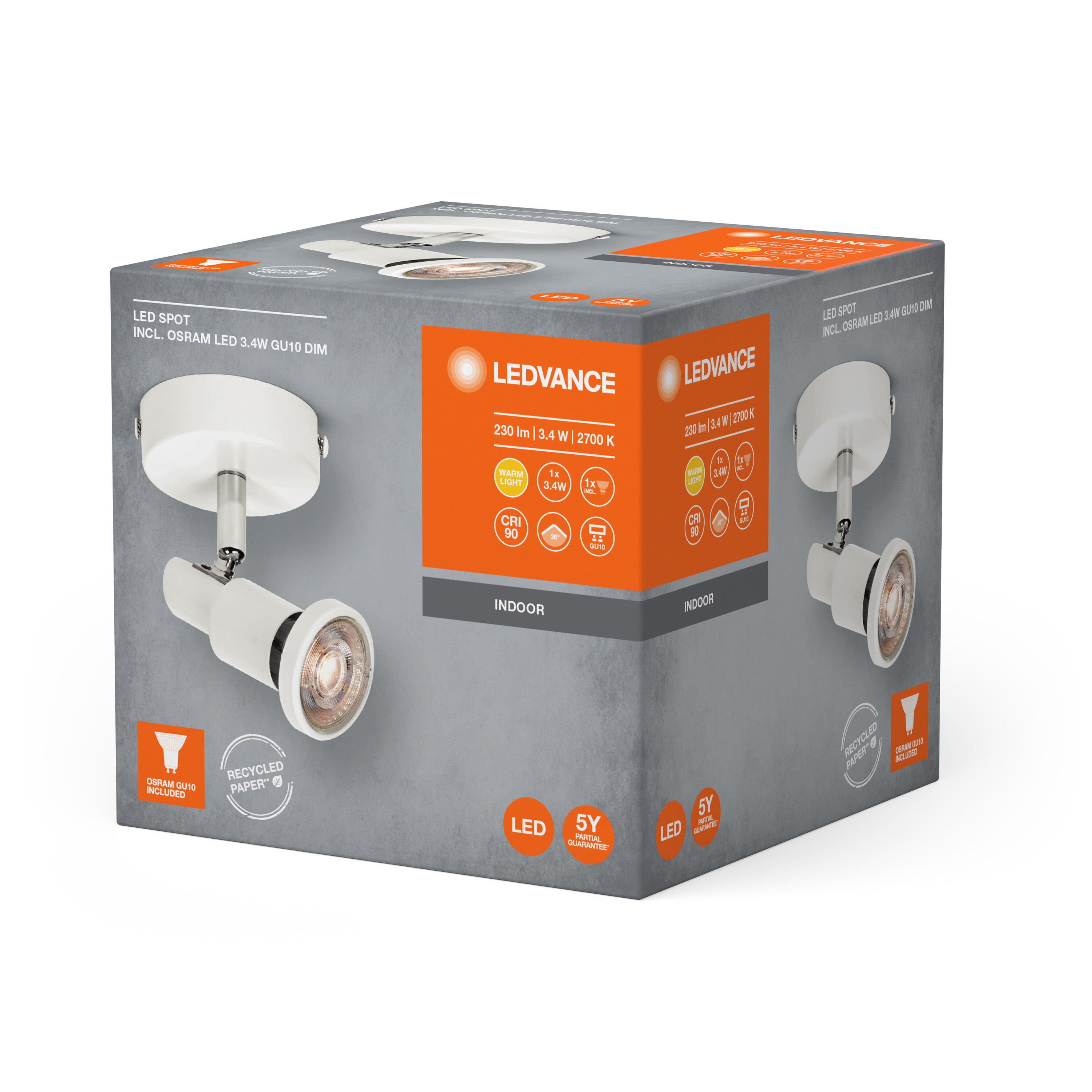 LEDVANCE LED SPOT GU10 Deckenleuchte 1 x 3,4W, 230lm, weiß-Deckenleuchten-LEDVANCE Shop
