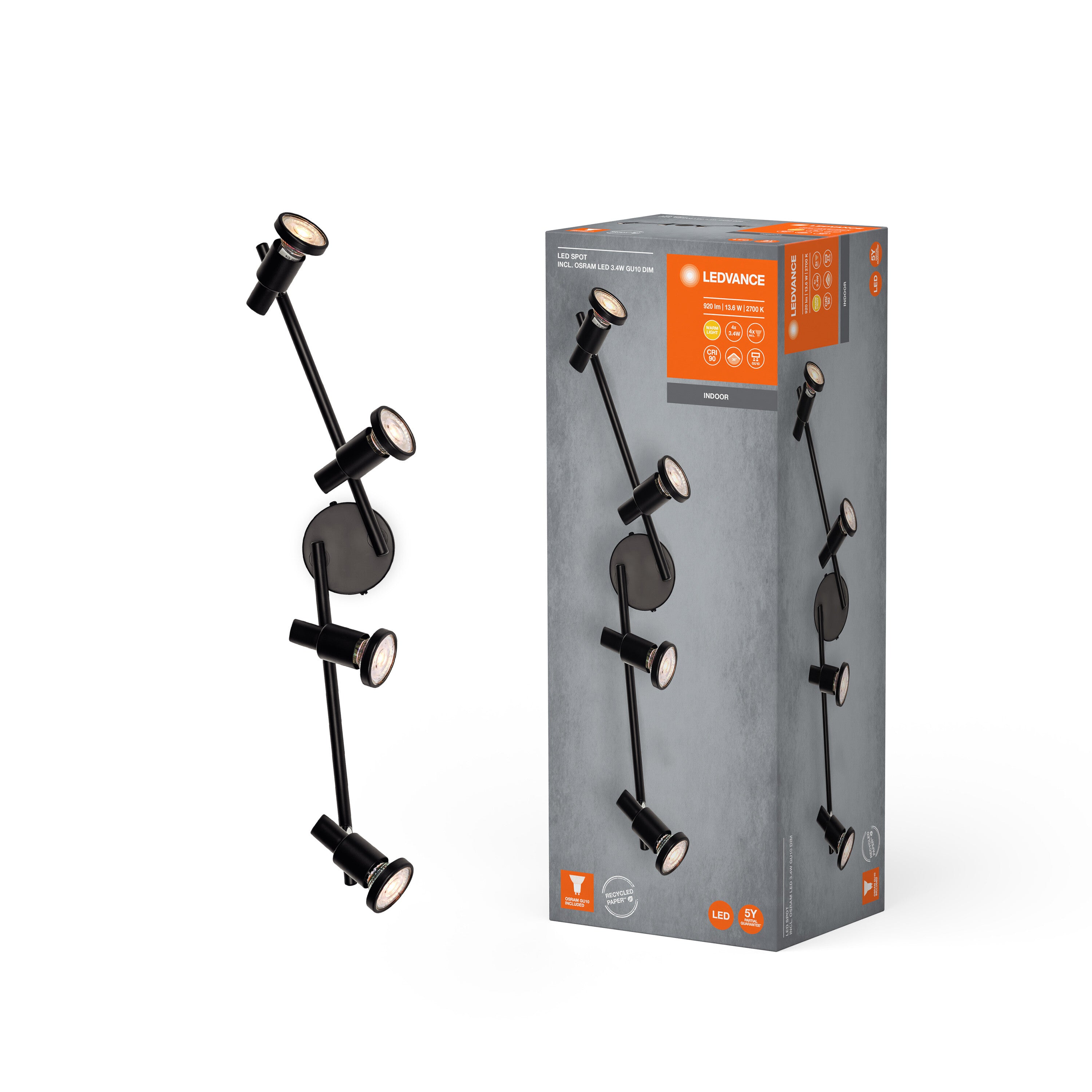 LEDVANCE LED SPOT GU10 Deckenleuchte 4 x 3,4W, 920lm, schwarz-Deckenleuchten-LEDVANCE Shop