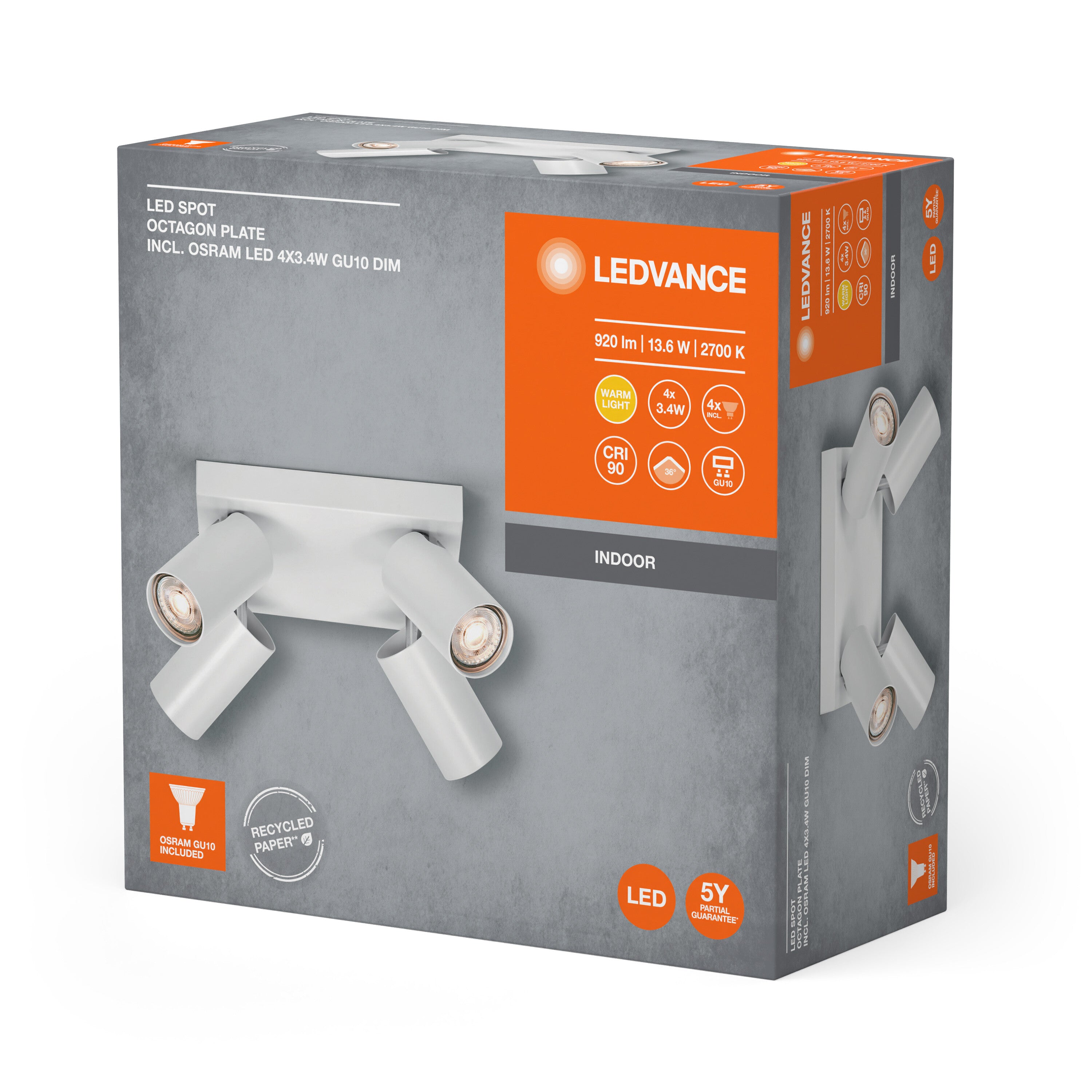 LEDVANCE LED SPOT OCTAGON PL Deckenleuchte 4 x 3,4W, GU10, 920lm, weiß-Deckenleuchten-LEDVANCE Shop