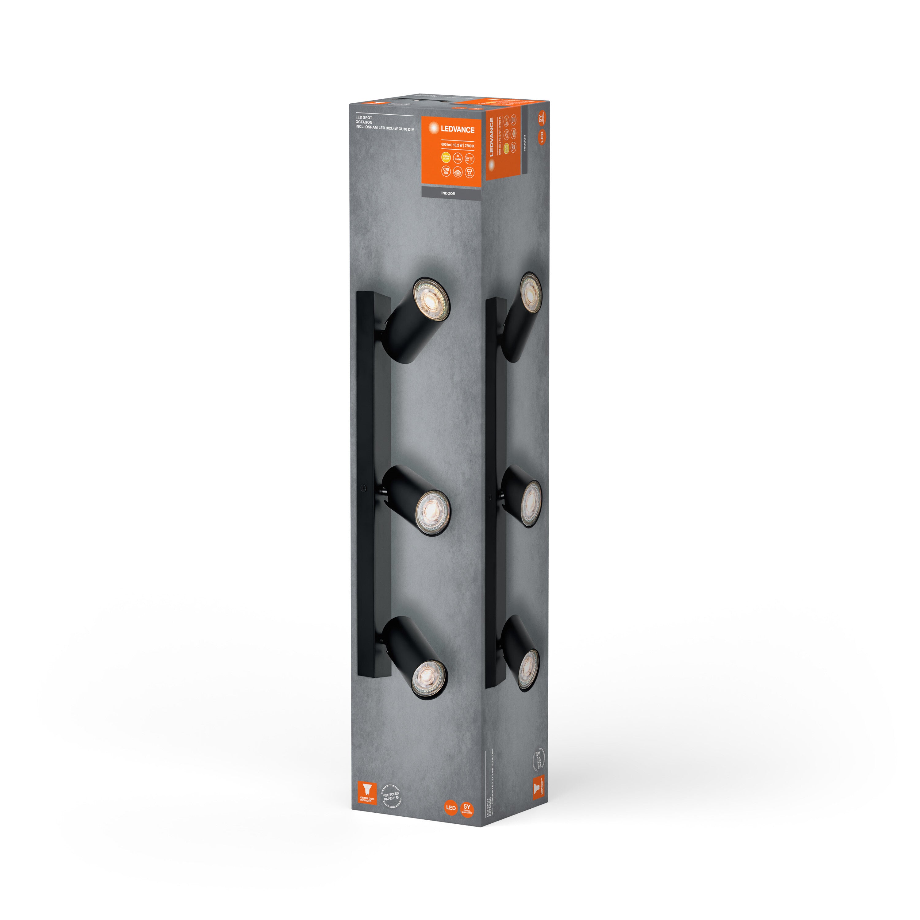 LEDVANCE LED SPOT OCTAGON Deckenleuchte 3 x 3,4W, GU10, 690lm, schwarz-Deckenleuchten-LEDVANCE Shop