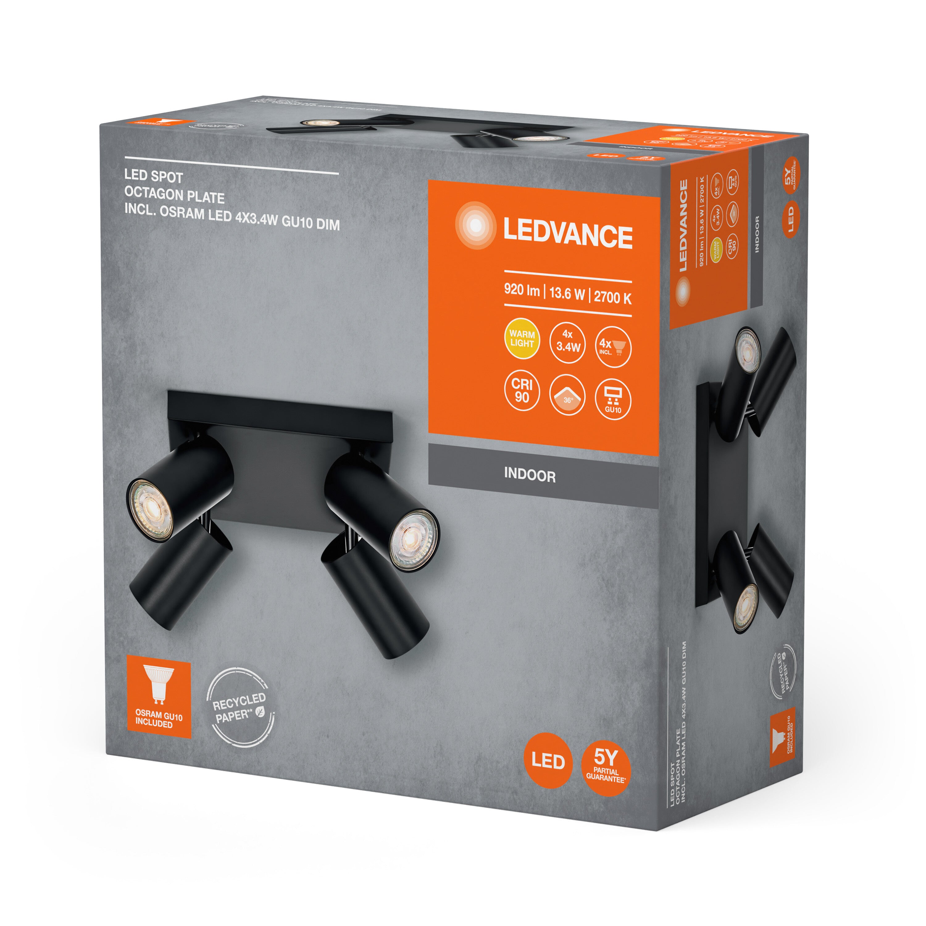 LEDVANCE LED SPOT OCTAGON PL Deckenleuchte 4 x 3,4W, GU10, 920lm, schwarz-Deckenleuchten-LEDVANCE Shop