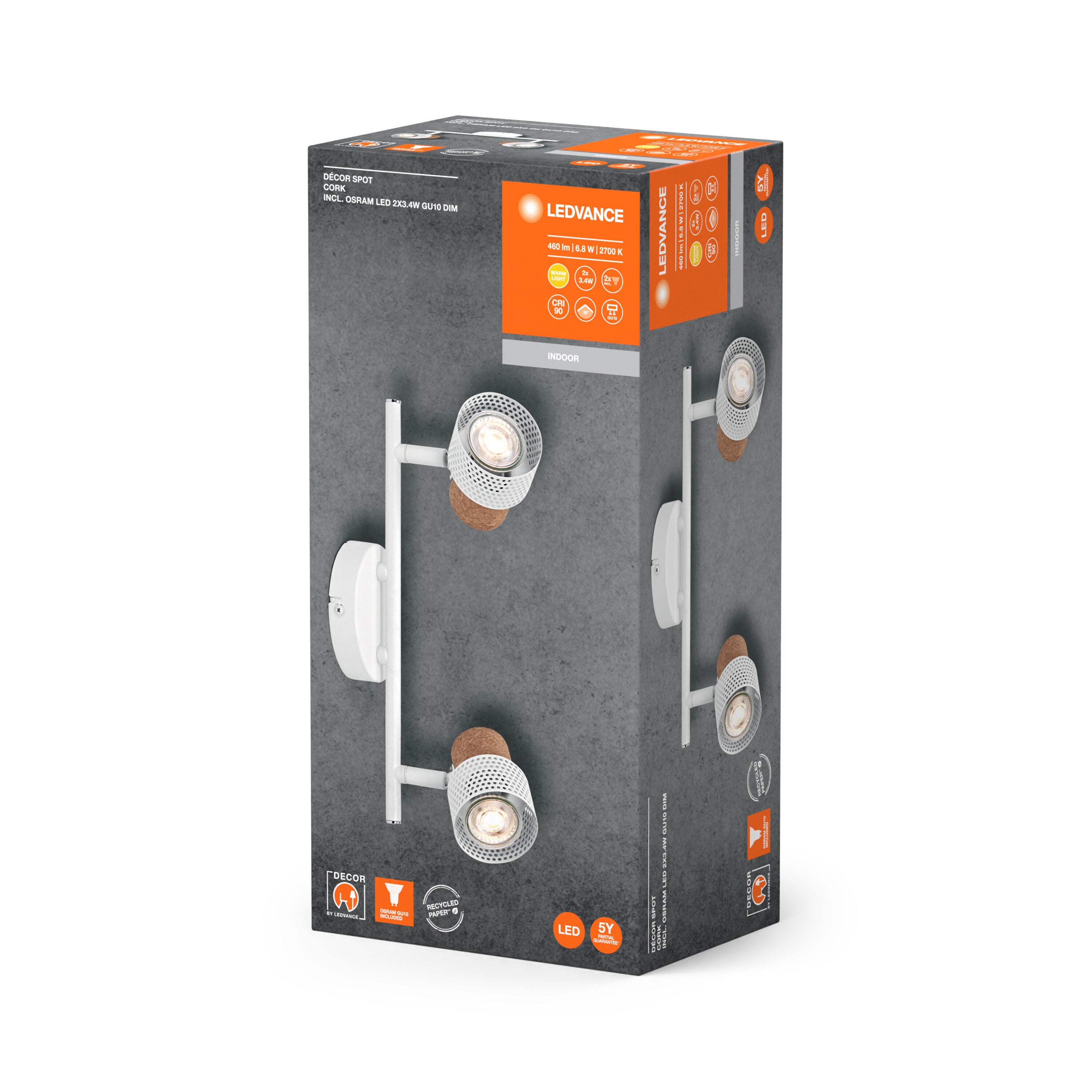 LEDVANCE DECOR SPOT CORK Deckenleuchte, 2 x 3,4W, 460lm, weiß-Deckenleuchten-LEDVANCE Shop