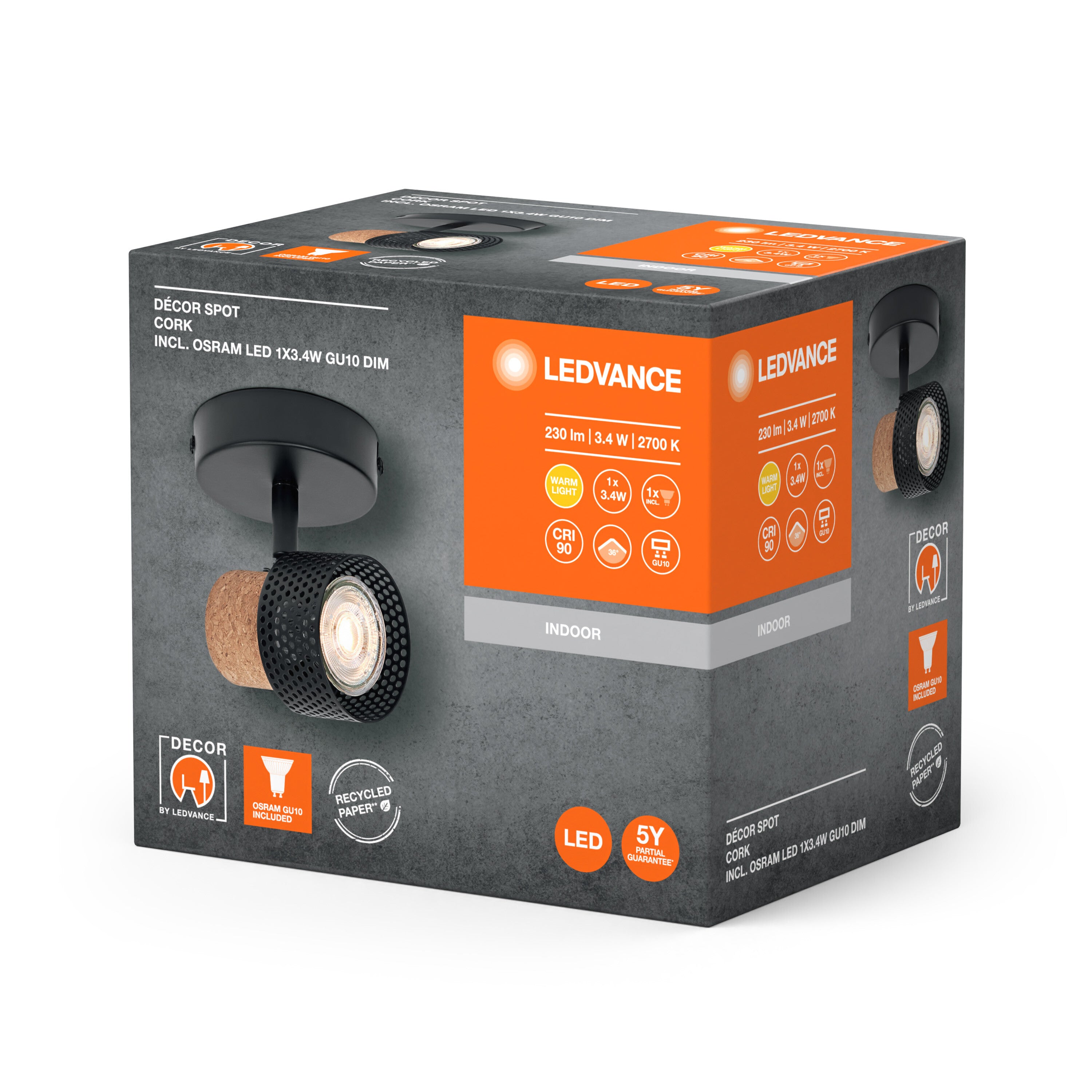 LEDVANCE DECOR SPOT CORK Deckenleuchte, 1 x 3,4W, 230lm, schwarz-Deckenleuchten-LEDVANCE Shop