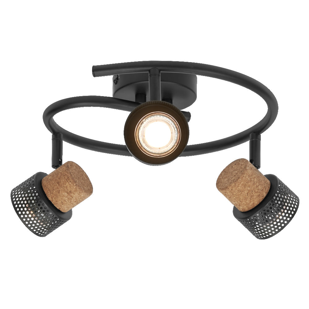 LEDVANCE DECOR SPOT CORK Spiral, 3 x 3,4W, 690lm, schwarz, Spotleuchte, verstellbare Köpfe, vielseitig anwendbar, Innenraumspot, austauschbare LED-Lampen, dimmbar, warmweiße Lichtfarbe, GU10