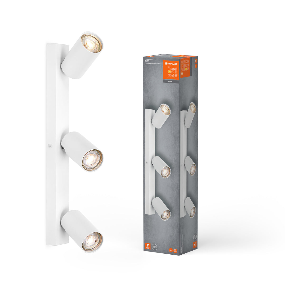 LEDVANCE LED SPOT OCTAGON 3 x 3,4 W, GU10, 690 lm, blanco, temperatura de color 2.700 K, luz blanca cálida, diseño atemporal, bombilla LED intercambiable, ideal para interiores, CRI 90, cabezales orientables