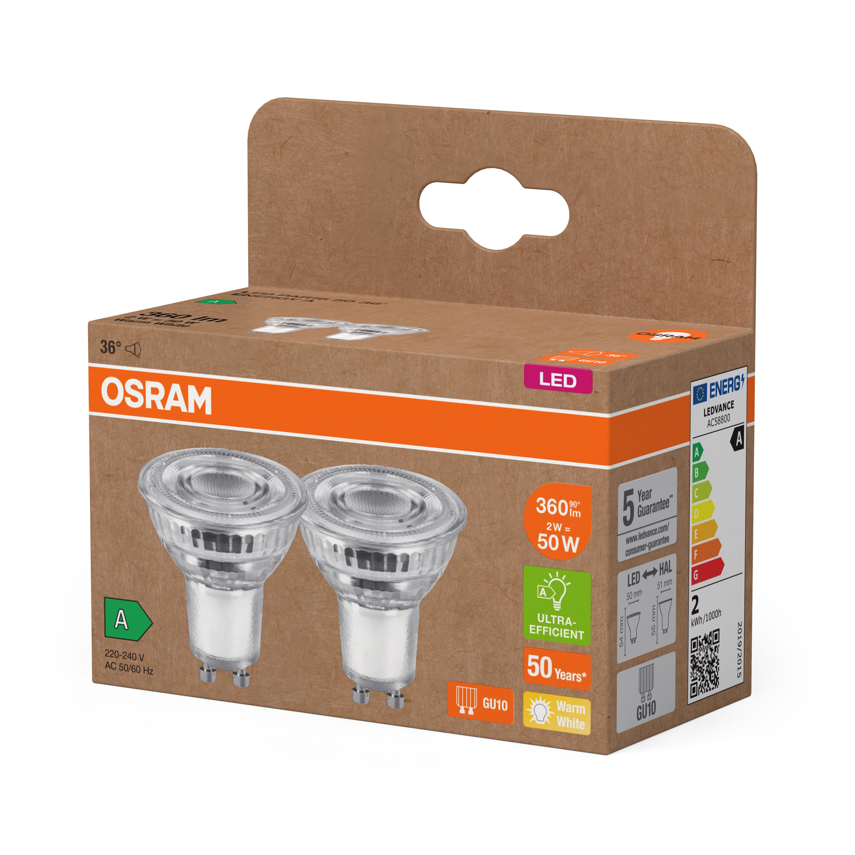 OSRAM Energy Class LED-Reflektor-Lampe, 2W, 360lm, GU10 , Warmweiß-LEDVANCE Shop