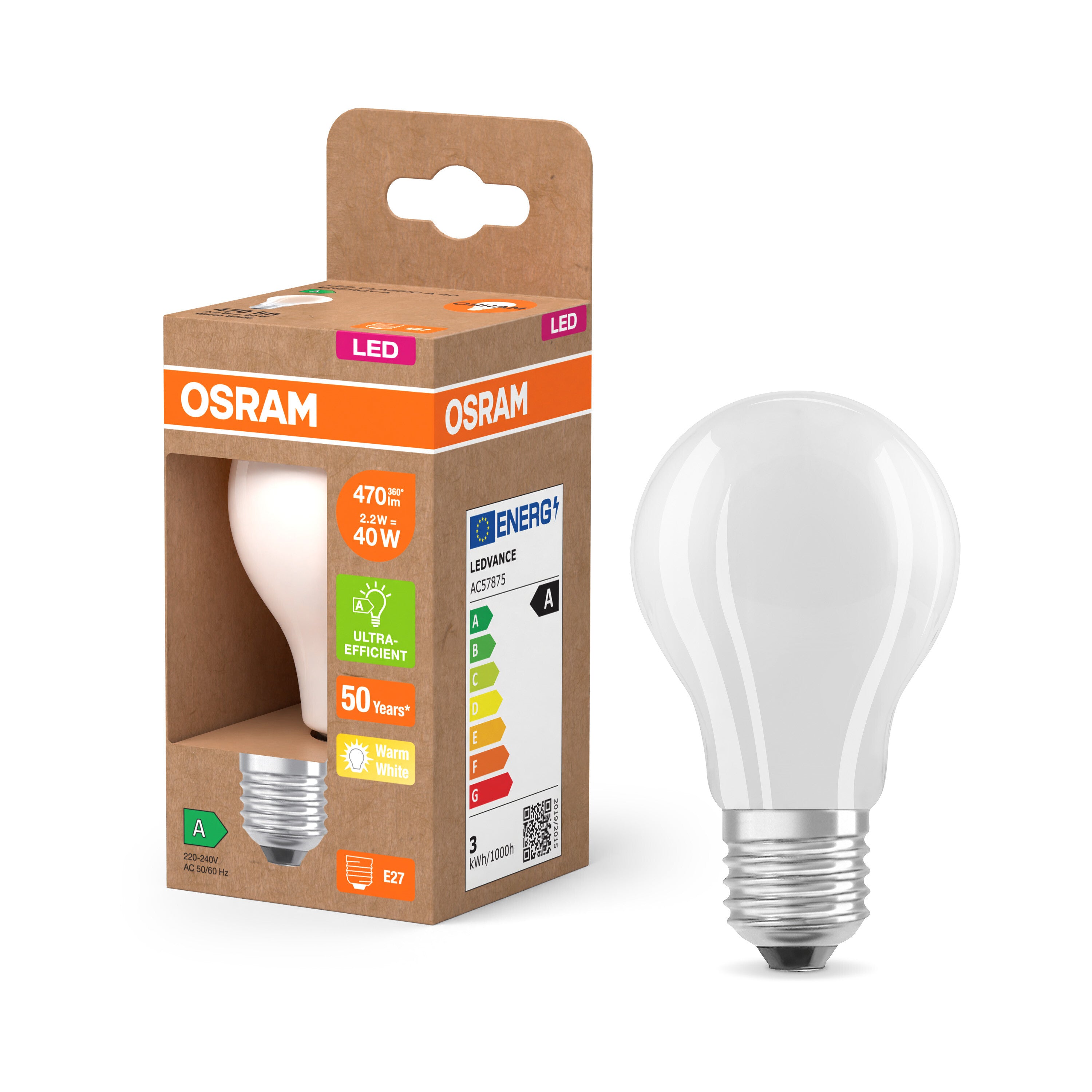OSRAM LED Superstar Classic Lampe Frosted, 2.2W, 470lm, EEKA , E27 , Warmweiß-LEDVANCE Shop