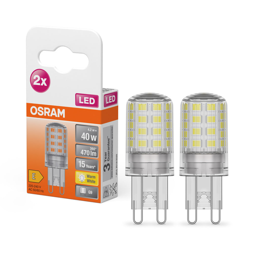 OSRAM LED Stiftsockellampe PIN G9 4.2W 827 Clear G9, 470 lm, 2700 K, Warmweiß, 2er Pack-LEDVANCE Shop