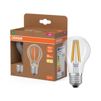 LÁMPARAS LED DE OSRAM, CLASE ENERGÉTICA A, EFICIENCIA ENERGÉTICA FILAMENTO CLÁSICO A en forma de A, lámpara LED, cristal sin plomo, transparente, 7,2 W, 1521 lm, blanco cálido, clase de eficiencia energética: A, paquete de 2