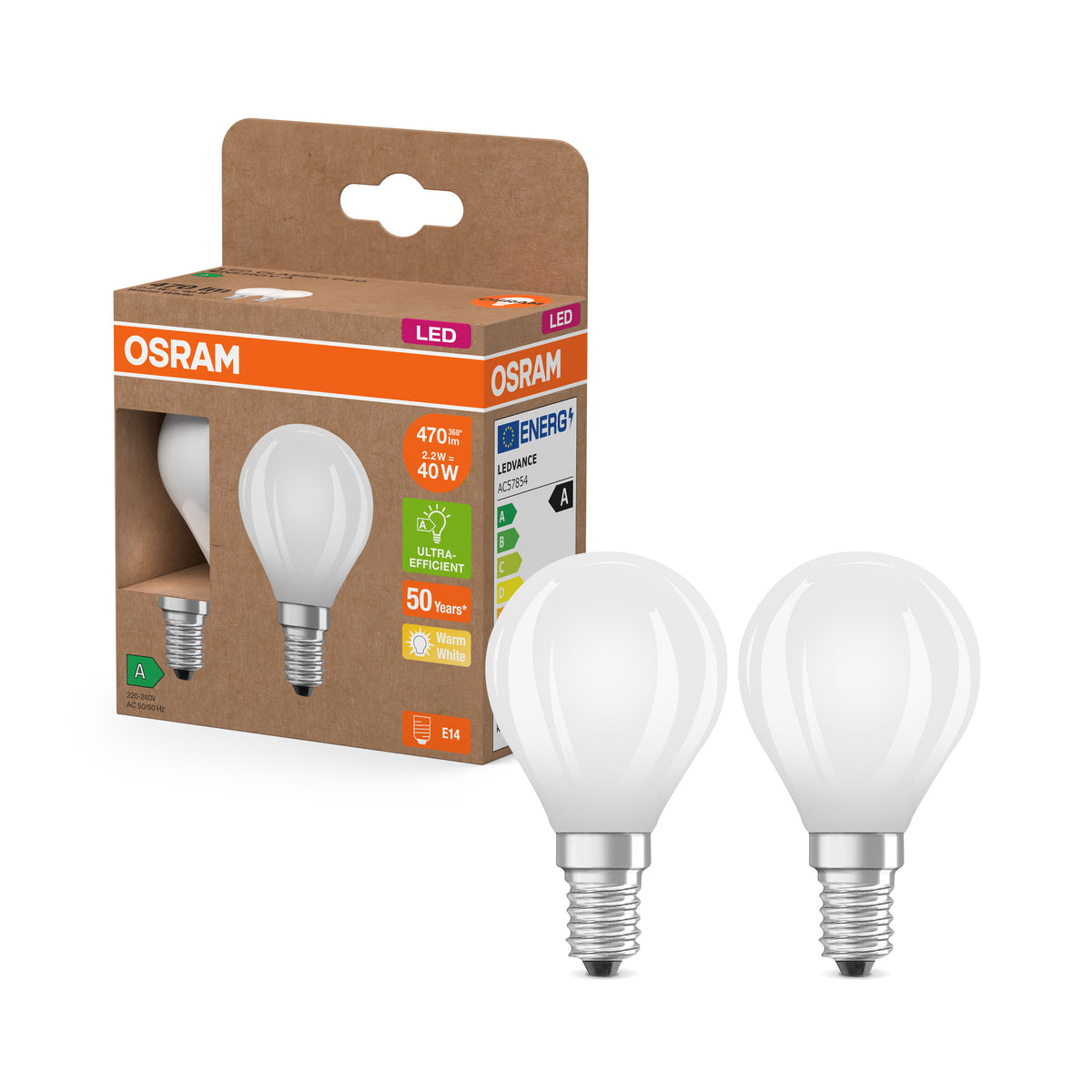OSRAM LED Superstar Classic Lampe Frosted, 2.2W, 470lm, 45mm , Warmweiß , E14-LEDVANCE Shop