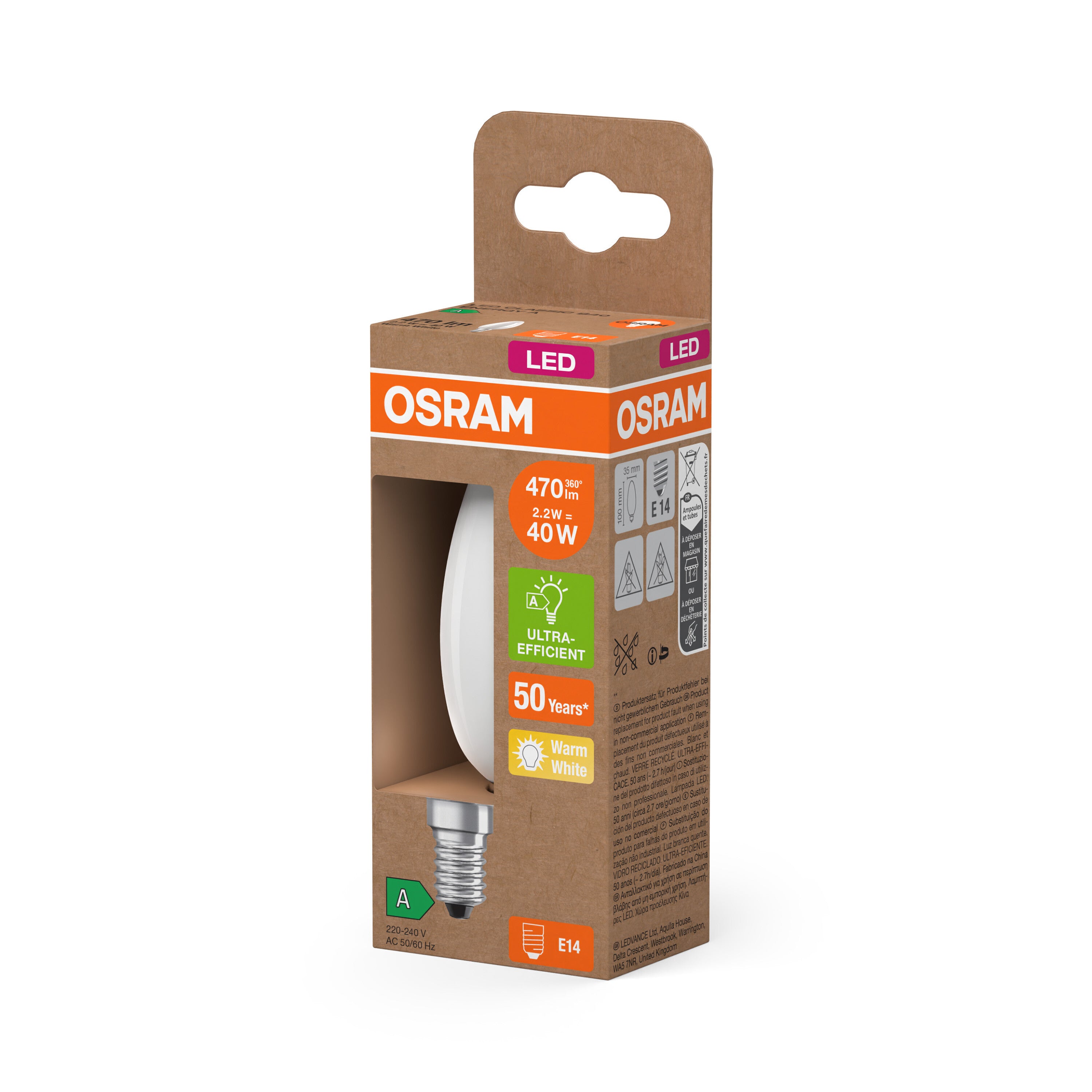 OSRAM LED Superstar Classic Lampe Frosted, 2.2W, 470lm, 35mm , Warmweiß , E14-LEDVANCE Shop