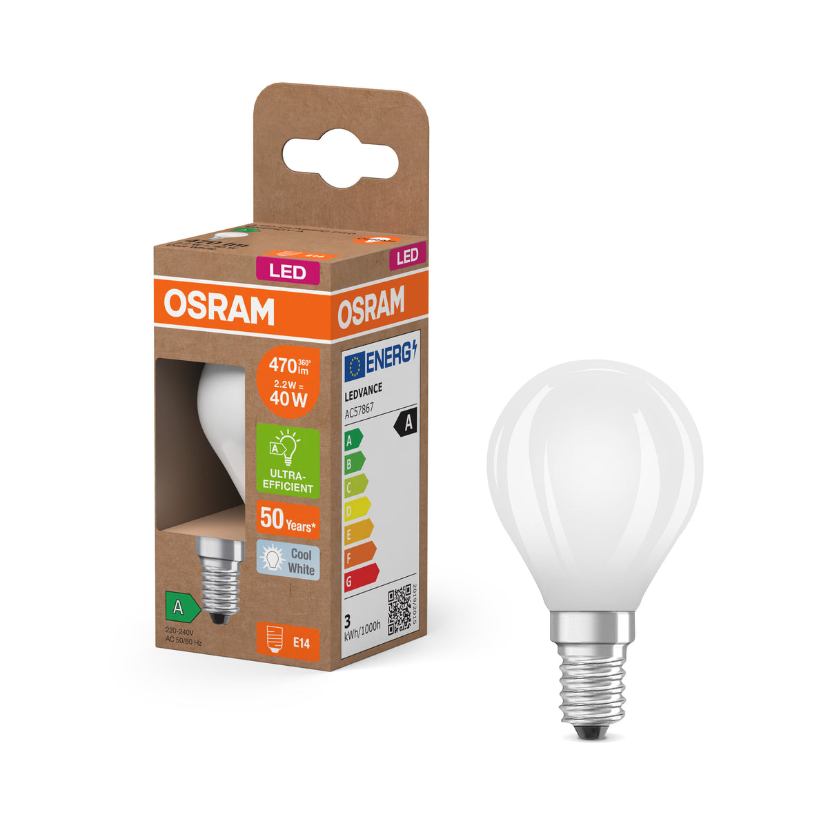 OSRAM Energy Class LED-Lampe, 2.2W, Frosted, EEK A, E14 , Kaltweiß-LEDVANCE Shop
