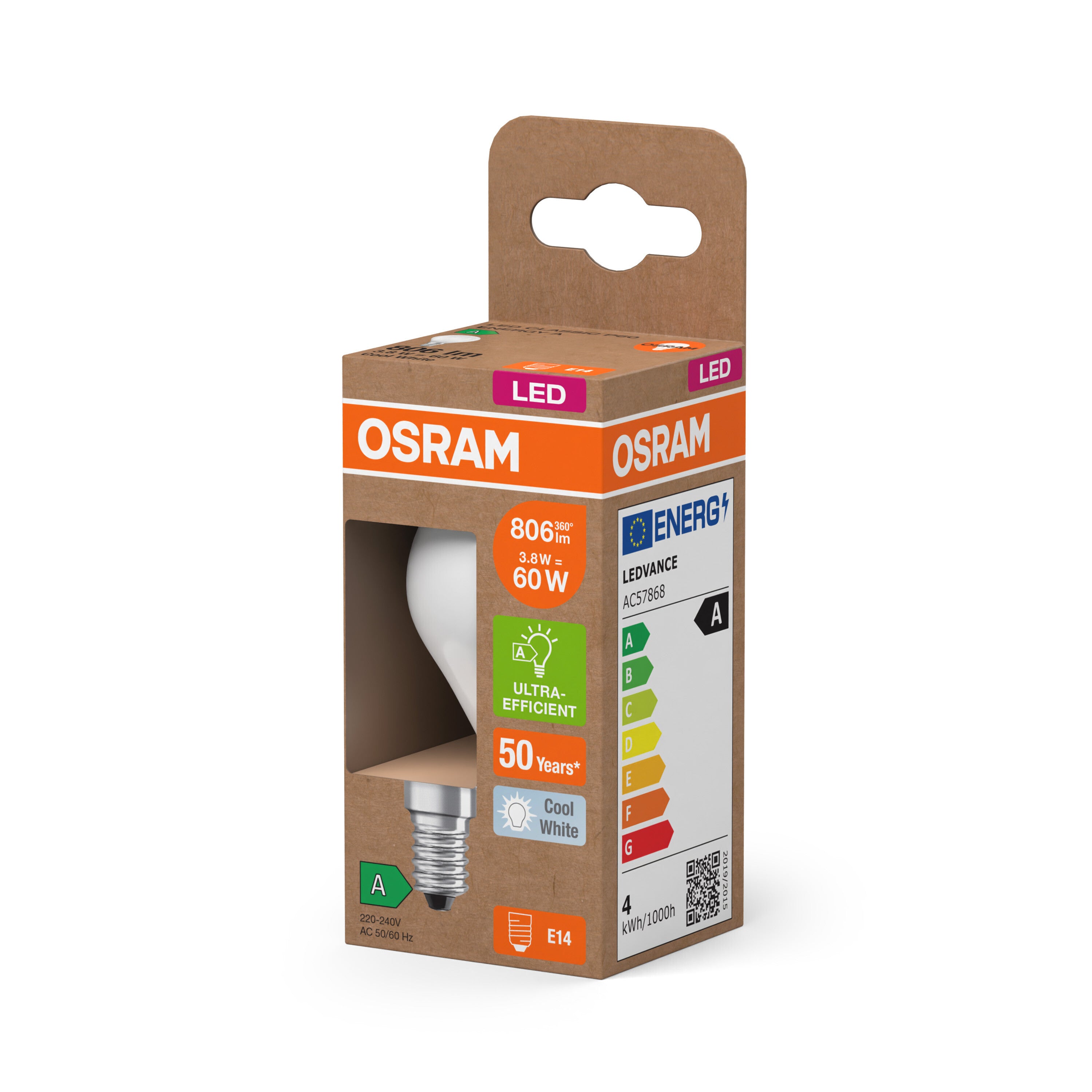 OSRAM Energy Class LED-Lampe, 3.8W, Frosted, EEK A, 806lm , Kaltweiß , E14-LEDVANCE Shop