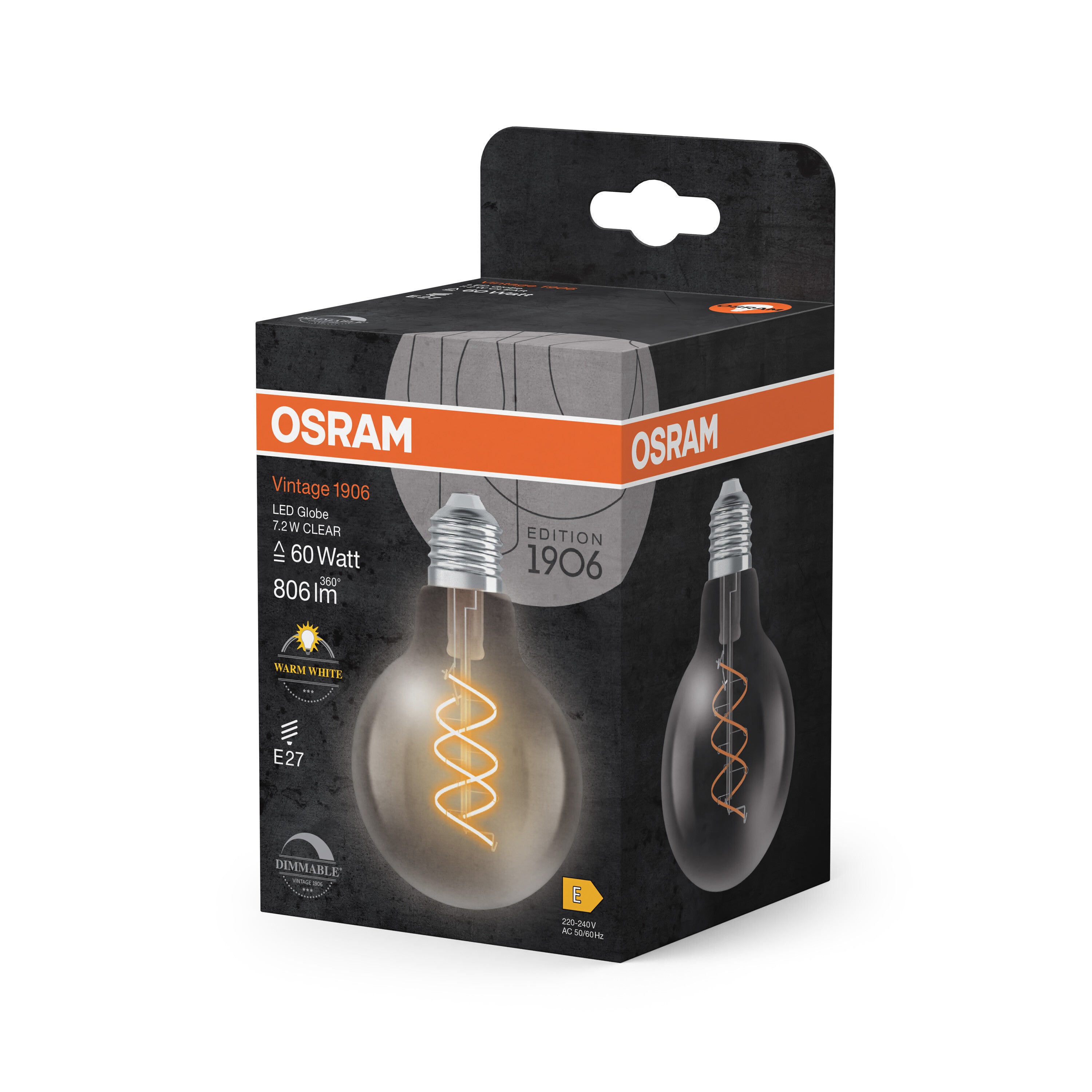 OSRAM Vintage 1906 Globe LED-Lampe Klar, 7.2W, 806lm, E27 , Warmweiß-LEDVANCE Shop
