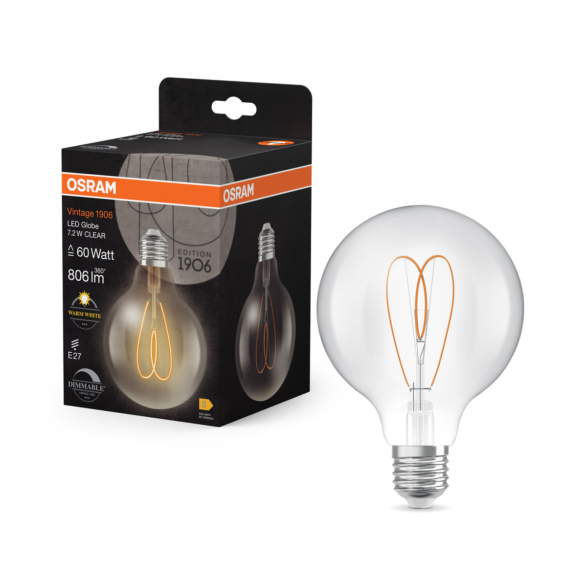 OSRAM Vintage 1906 Globe LED-Lampe Klar, 7.2W, 806lm, 2700K , Warmweiß , E27-LEDVANCE Shop