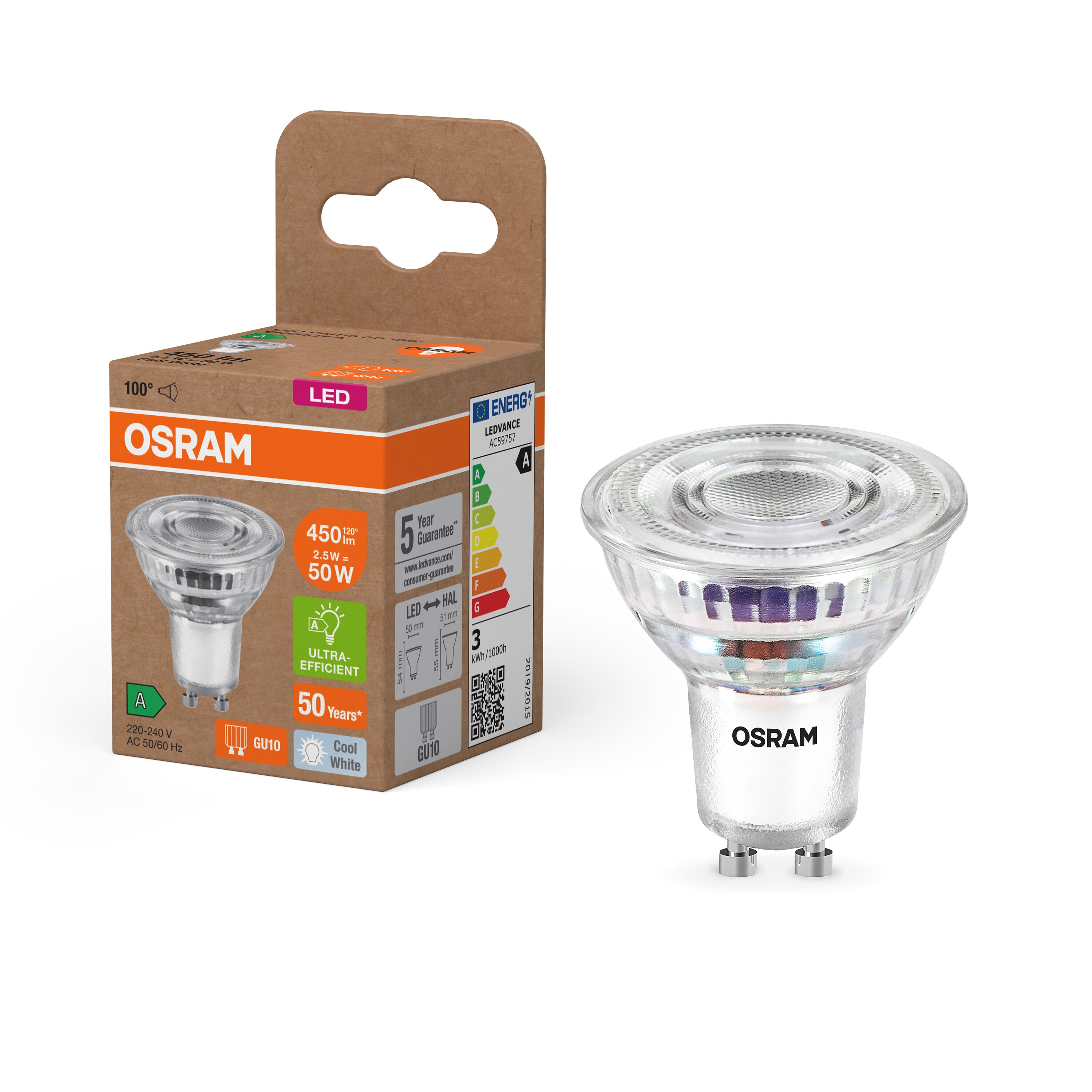 OSRAM Energy Class LED-Reflektor-Lampe, 2.5W, 450lm, EEK A , Kaltweiß , GU10-LEDVANCE Shop