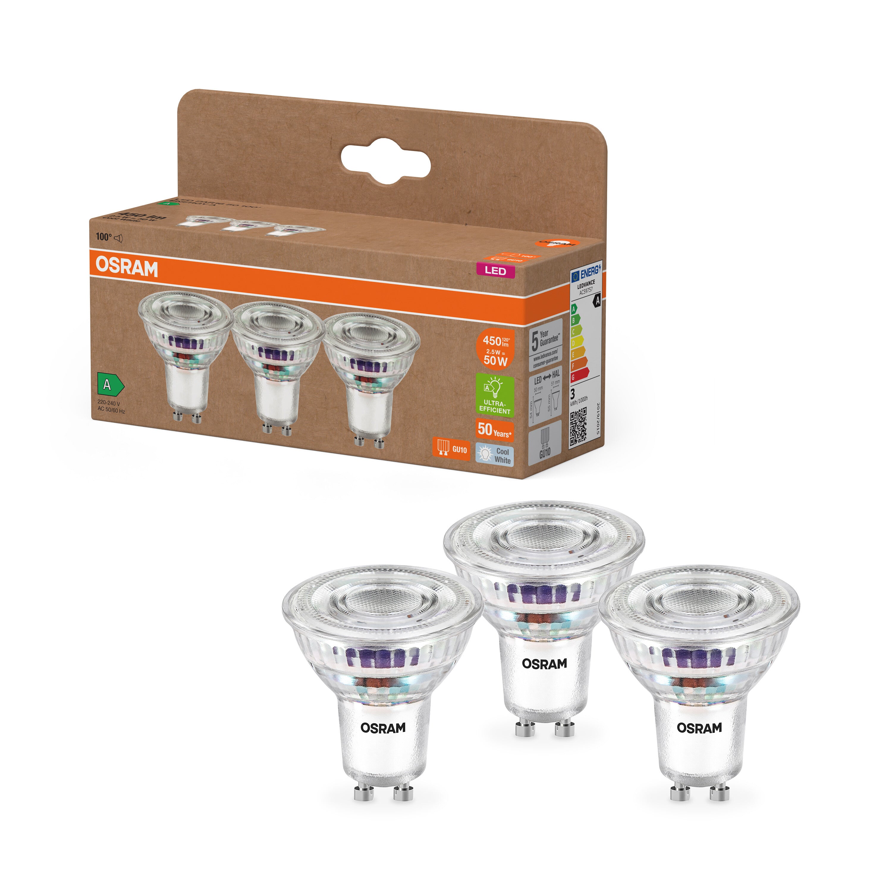 OSRAM Energy Class LED-Reflektor-Lampe, 2.5W, 450lm, EEK A , Kaltweiß , GU10-LEDVANCE Shop