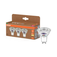 LÁMPARAS LED OSRAM CON REFLEJADOR DE ALTO RENDIMIENTO ENERGÉTICO, foco LED, cristal sin plomo, 2,5 W, (equivalente a 50 W), 450 lm, blanco cálido, 2700 K, Clase de eficiencia energética: A, CRI 80, paquete de 3