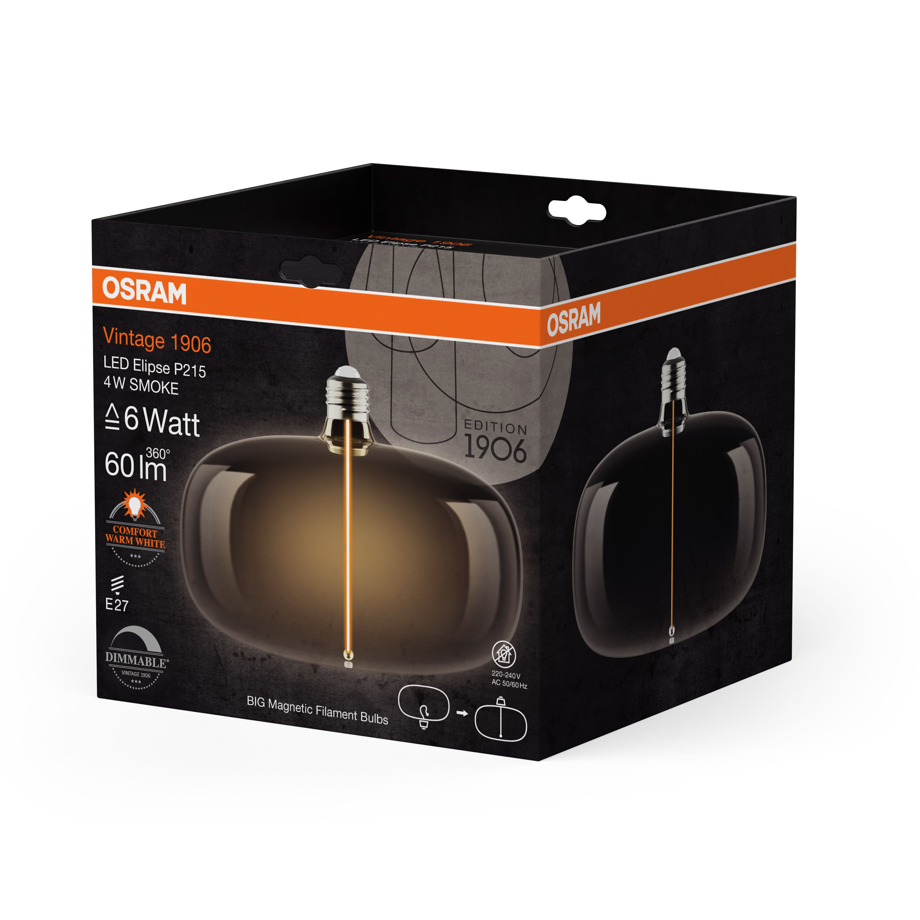 OSRAM Vintage 1906® LED BIG DECORATIVE BULB WITH FILAMENT-MAGNETIC STYLE LED-Lampe Smoke, dimmbar, 4W, E27, ELIPSE , Comfort warm white-Leuchtmittel-LEDVANCE Shop