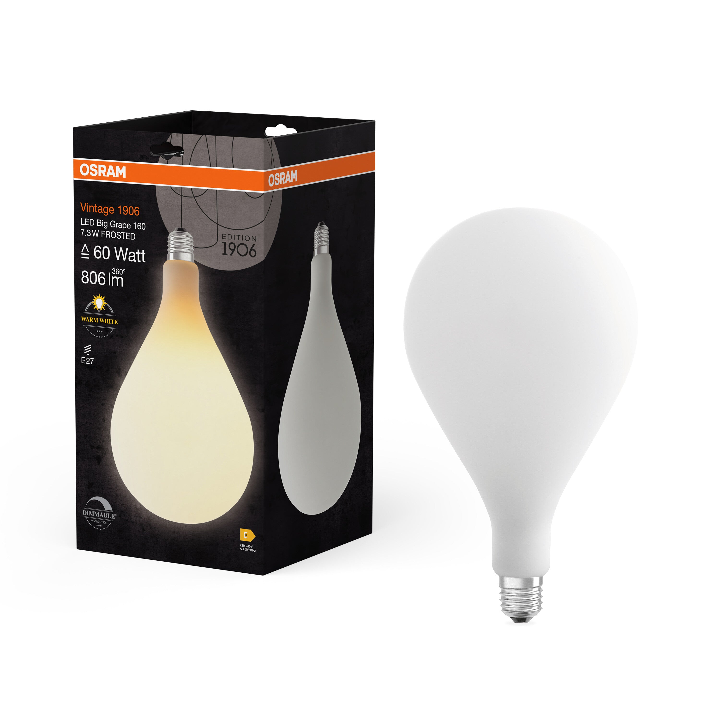 OSRAM Vintage 1906® LED BIG DECORATIVE Grape LED-Lampe Frosted, 7.3W, E27 , Warmweiß-Leuchtmittel-LEDVANCE Shop