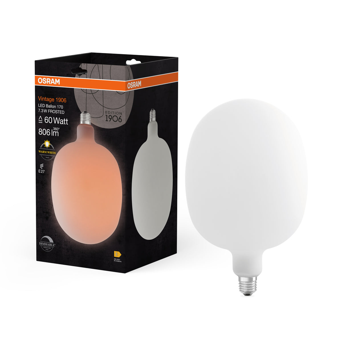 OSRAM Vintage 1906 Ballon LED-Lampe Frosted, 7.3W, E27 , Warmweiß-LEDVANCE Shop