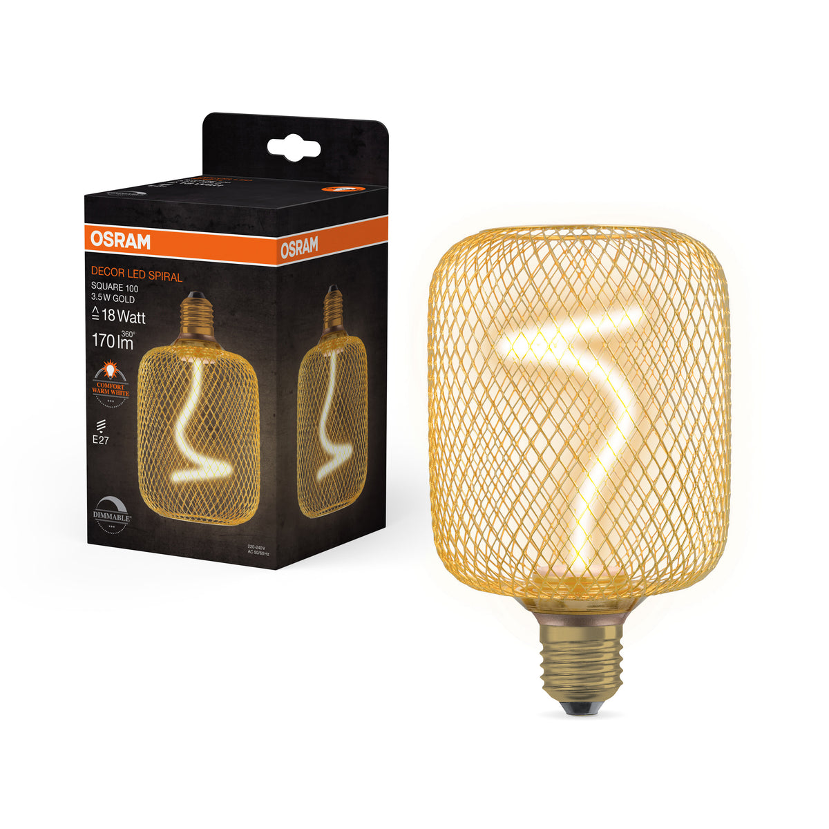 OSRAM DECOR LED Spiralfilament Lampe Quadrat, Gold, 3.5W, 170lm , Comfort warm white , E27-LEDVANCE Shop