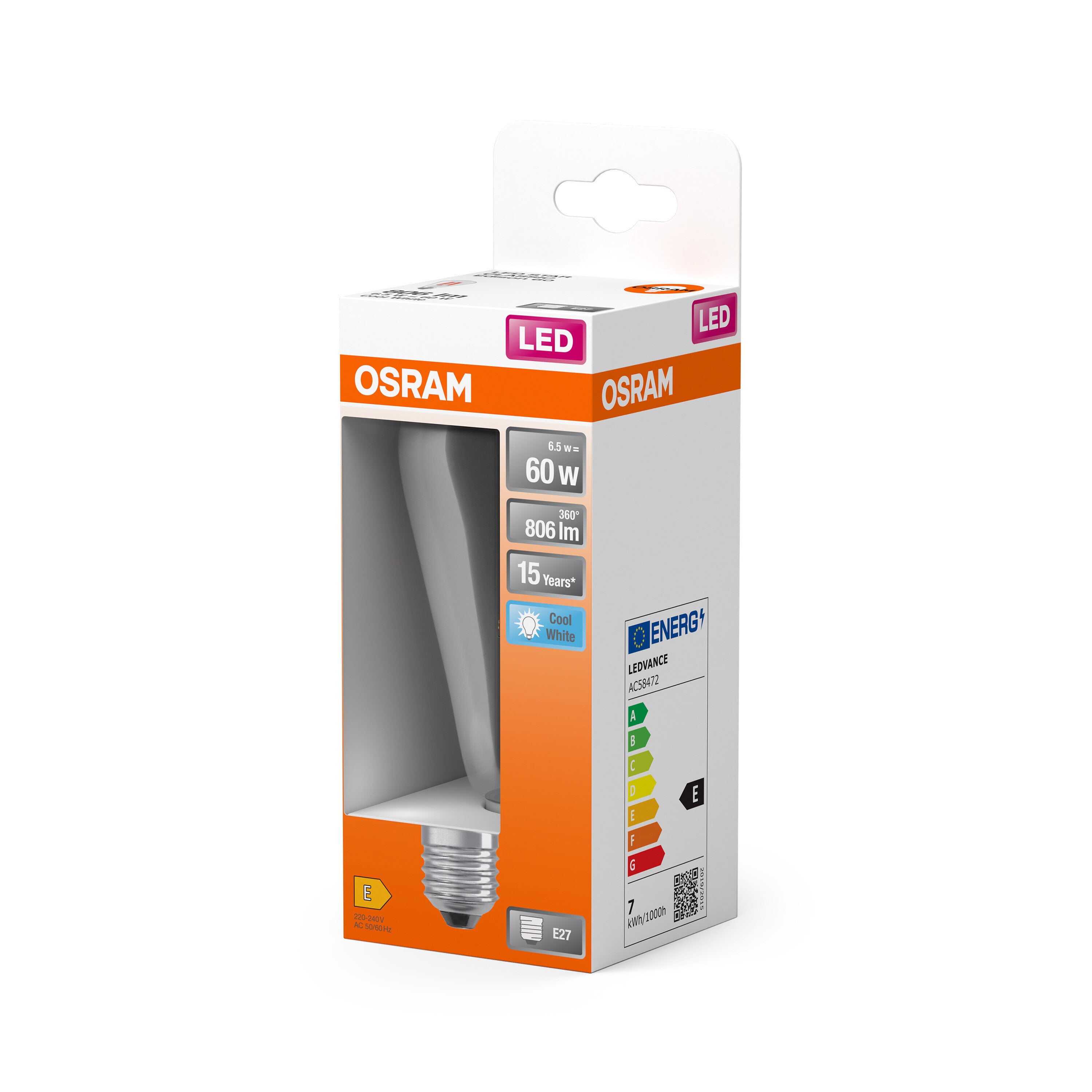 OSRAM LED Star Classic Lampe, Edisonform, 6.5W, 806lm, Klar , Kaltweiß , E27-LEDVANCE Shop