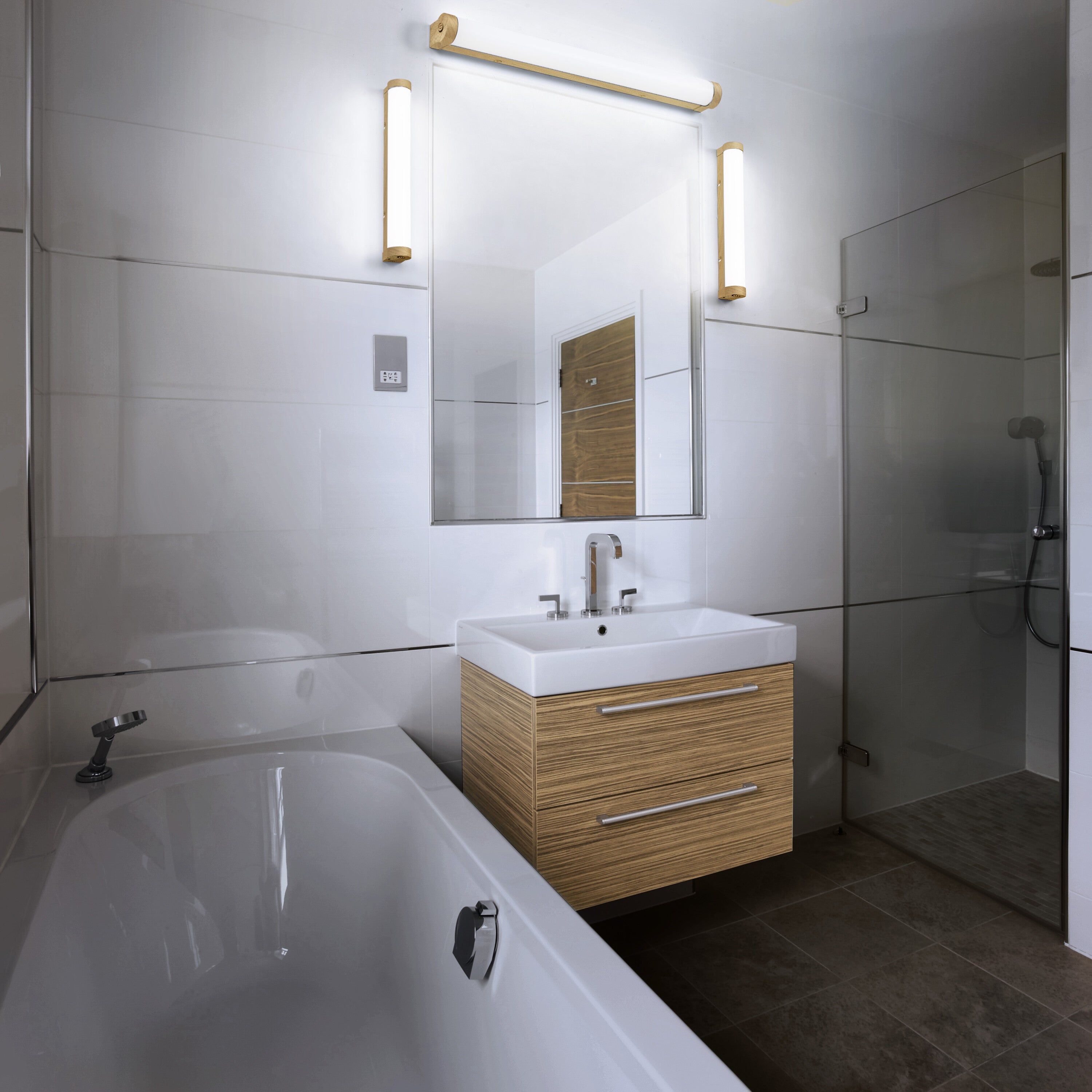 LEDVANCE ORBIS Tube Badezimmer Spiegel-/Wandleuchte Frost-Glas 9W 40cm Holzdekor-LEDVANCE Shop