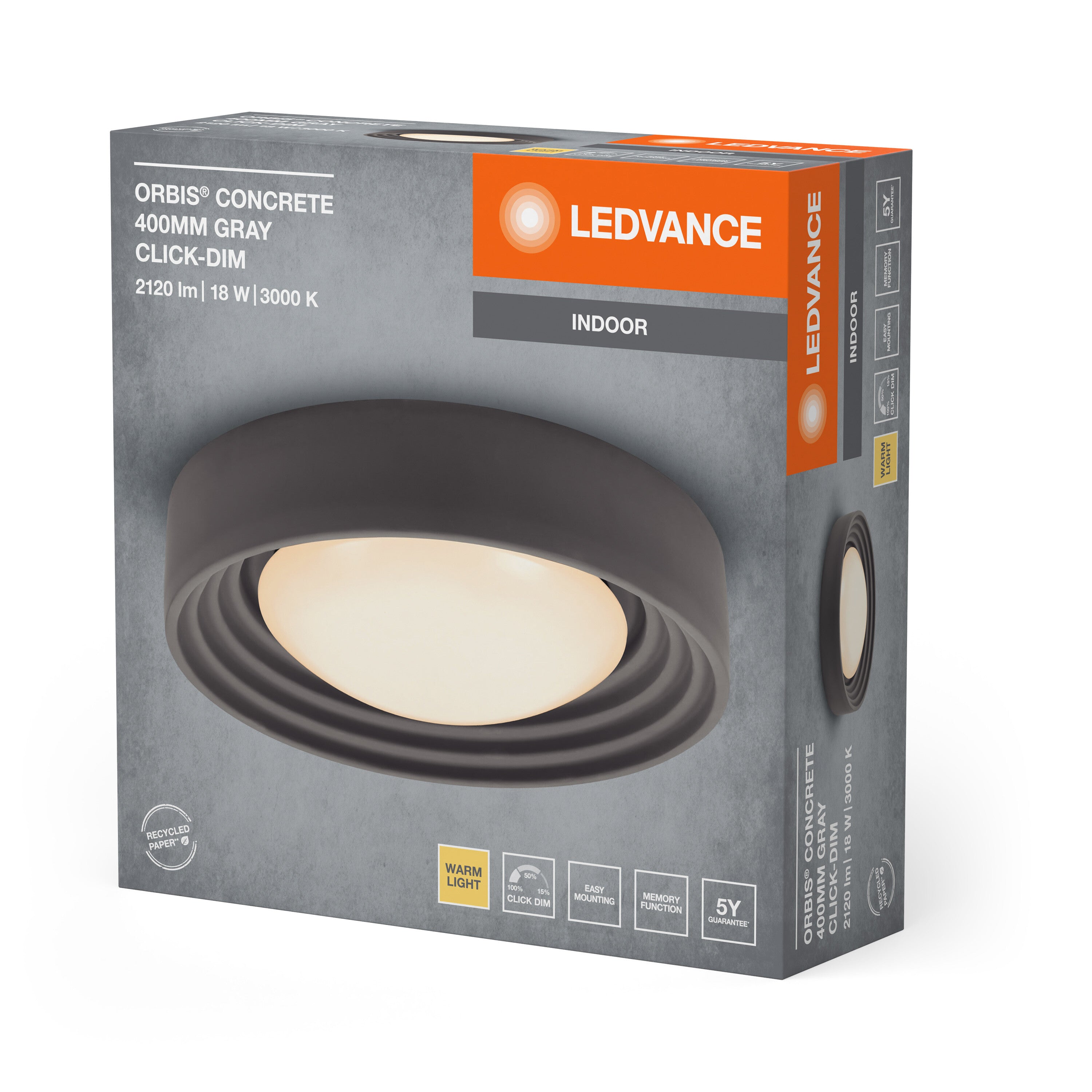 LEDVANCE ORBIS Concrete Deckenleuchte 400mm 18W 1500lm grau-LEDVANCE Shop
