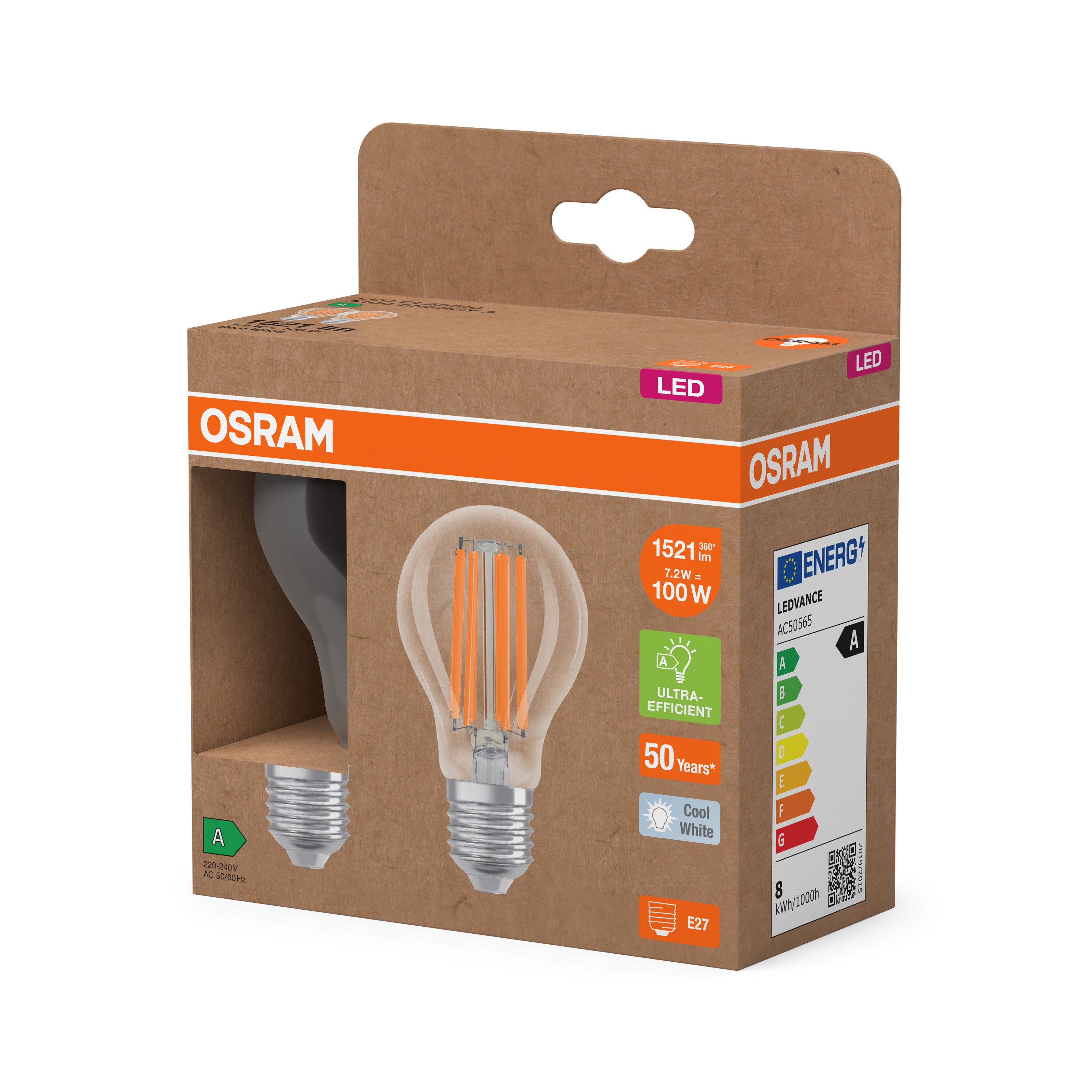OSRAM Energy Class LED-Lampe, Kolbenform, 7.2W, Klar, EEK A , Kaltweiß , E27-LEDVANCE Shop