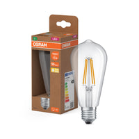 LÁMPARAS LED DE OSRAM, CLASE ENERGÉTICA A, EFICIENCIA ENERGÉTICA, FILAMENTO CLÁSICO EDISON, lámpara LED, cristal sin plomo, transparente, 5 W, (antes 75 W), 1055 lm, blanco cálido, clase de eficiencia energética: A