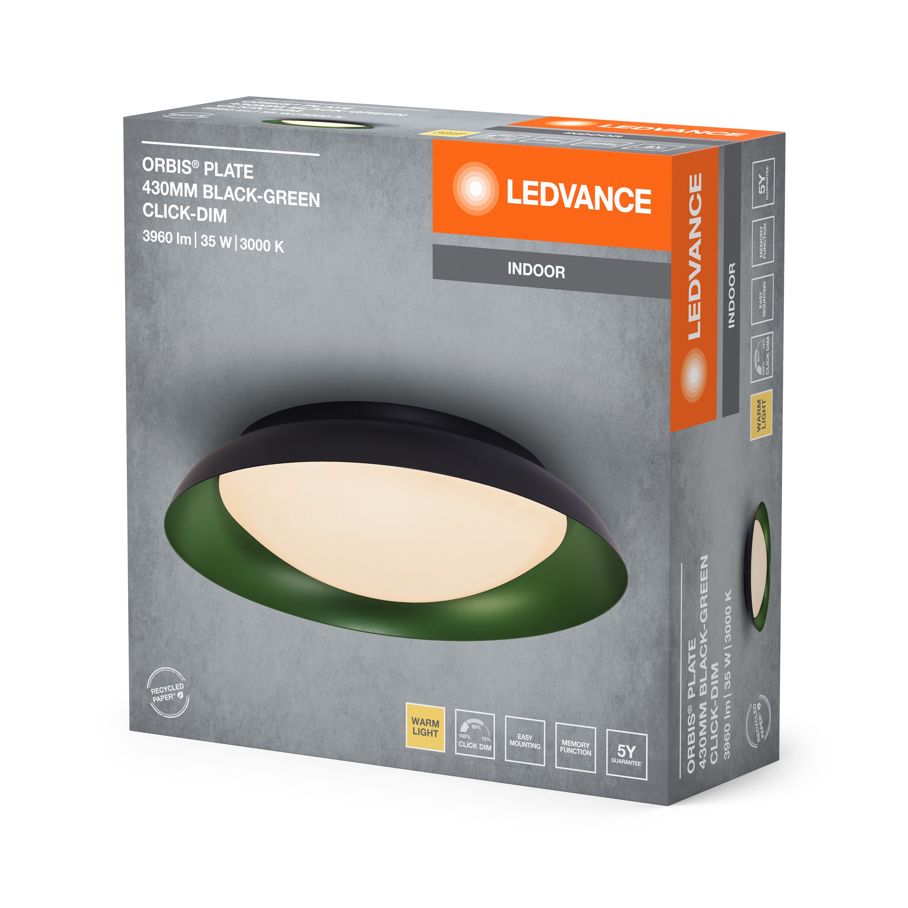 LEDVANCE ORBIS Plate Deckenleuchte 35W 430mm schwarz/grün-LEDVANCE Shop