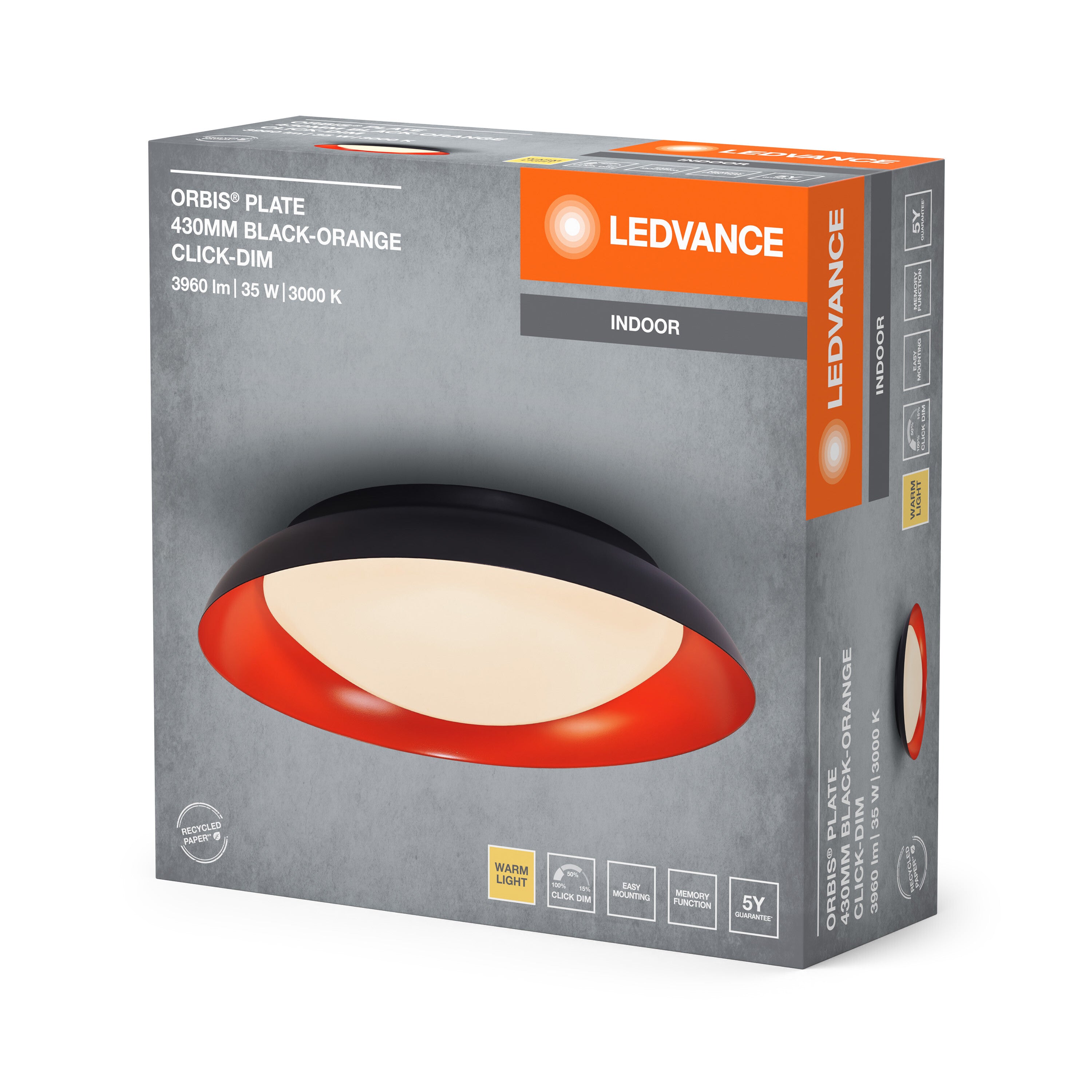 LEDVANCE ORBIS Plate Deckenleuchte 35W 430mm schwarz/orange-LEDVANCE Shop