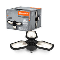 LEDVANCE Highbay Blade en negro, de aluminio, con alas de iluminación ajustables, ofrece 40 W o 4300 lm en blanco neutro a 4000 K, rosca E27, 337,5 mm de diámetro, IP20