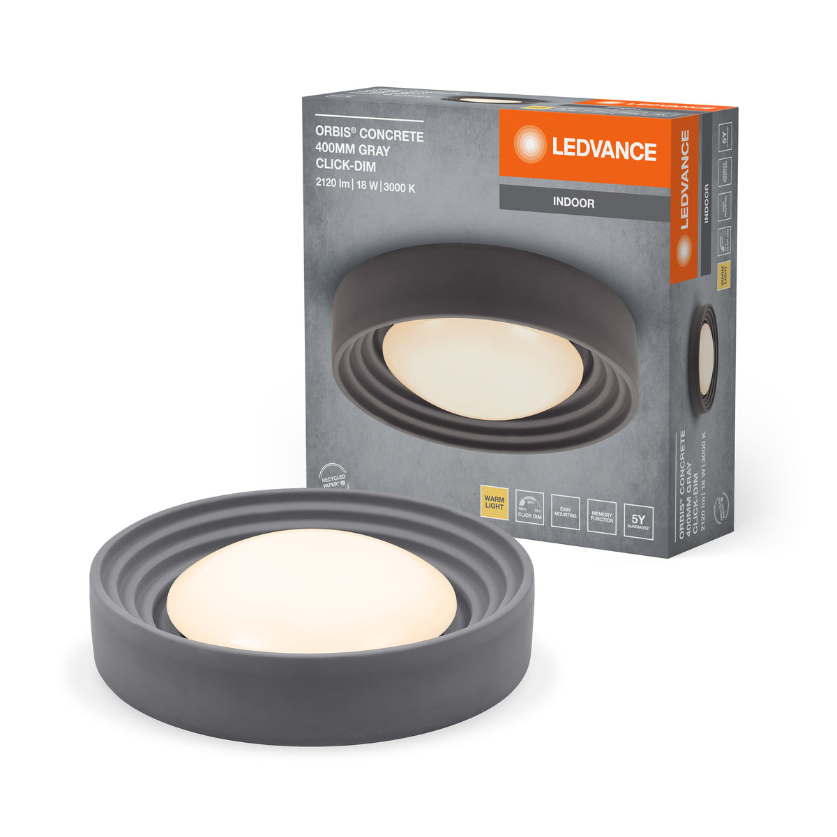 LEDVANCE ORBIS Concrete Deckenleuchte 400mm 18W 1500lm grau-LEDVANCE Shop