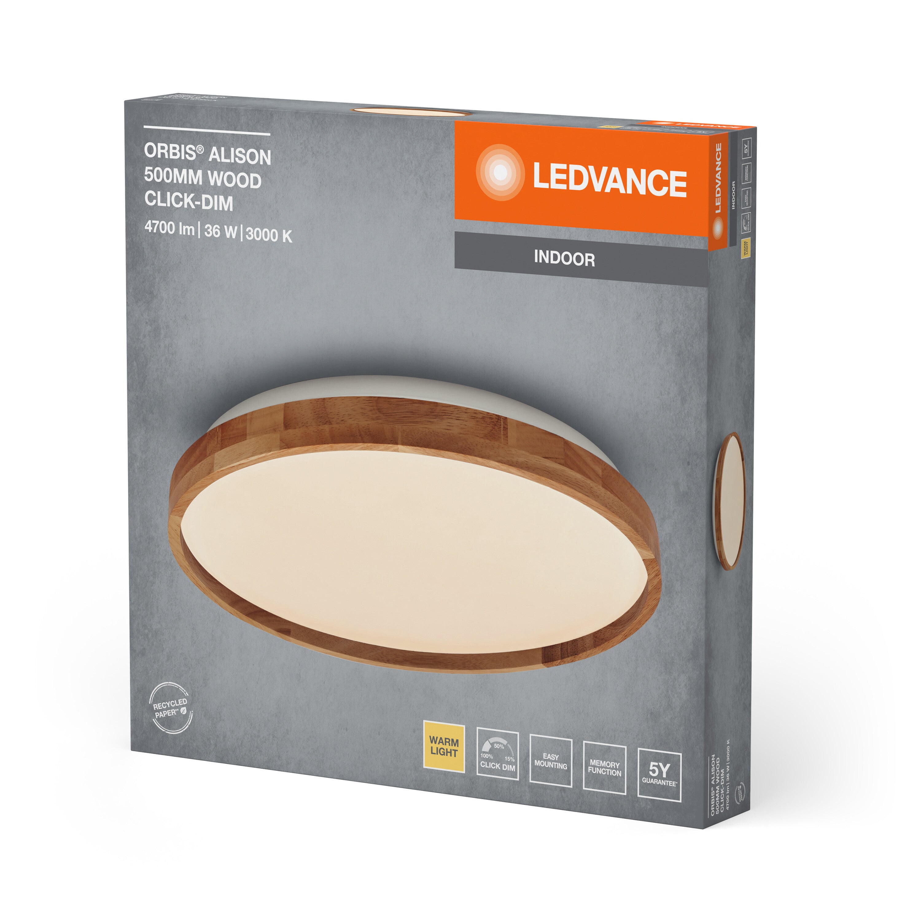 LEDVANCE ORBIS Alison Deckenleuchte 36W dimmbar Click-DIM 500mm Holzdekor-LEDVANCE Shop