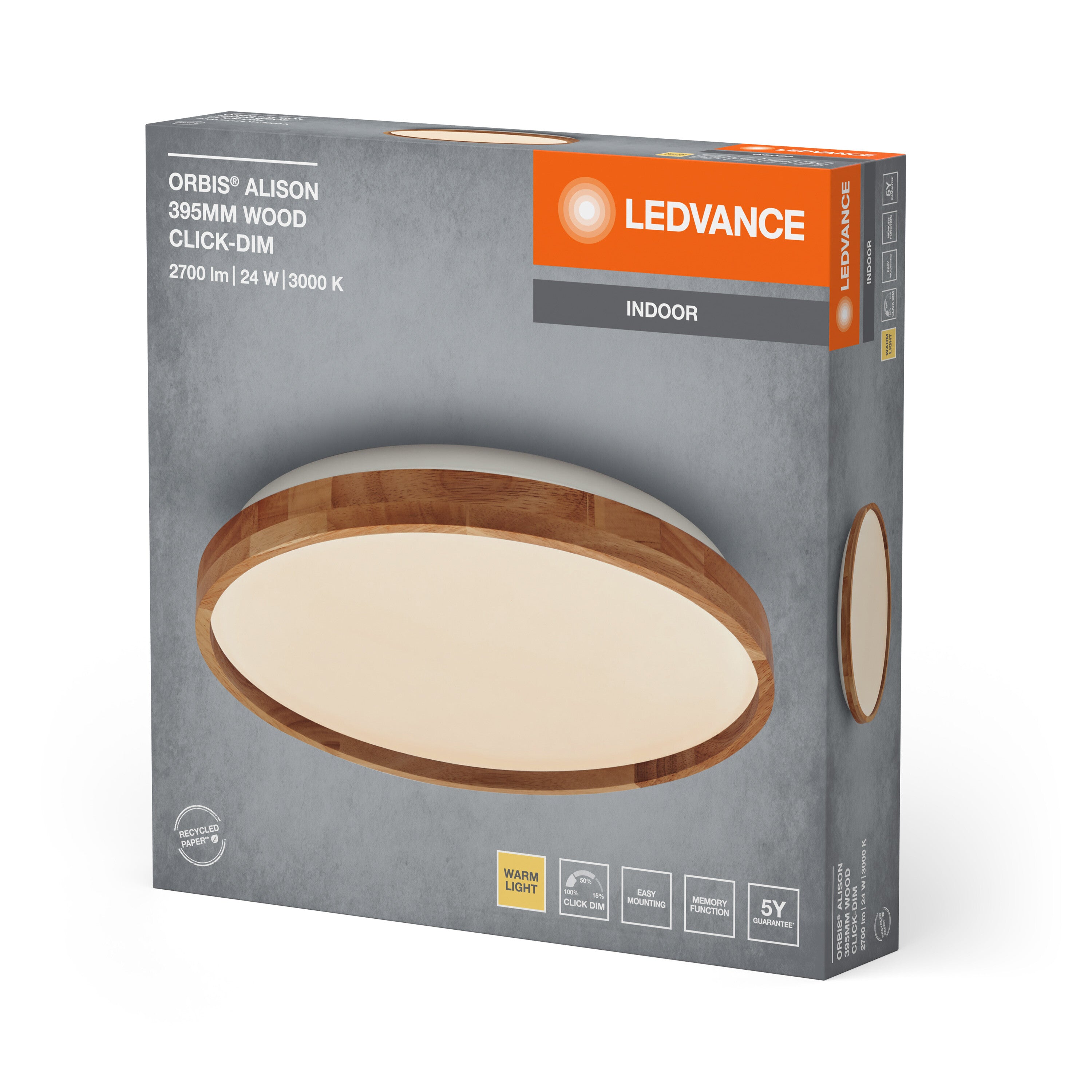 LEDVANCE ORBIS Alison Deckenleuchte 24W dimmbar Click-DIM 395mm Holzdekor-LEDVANCE Shop