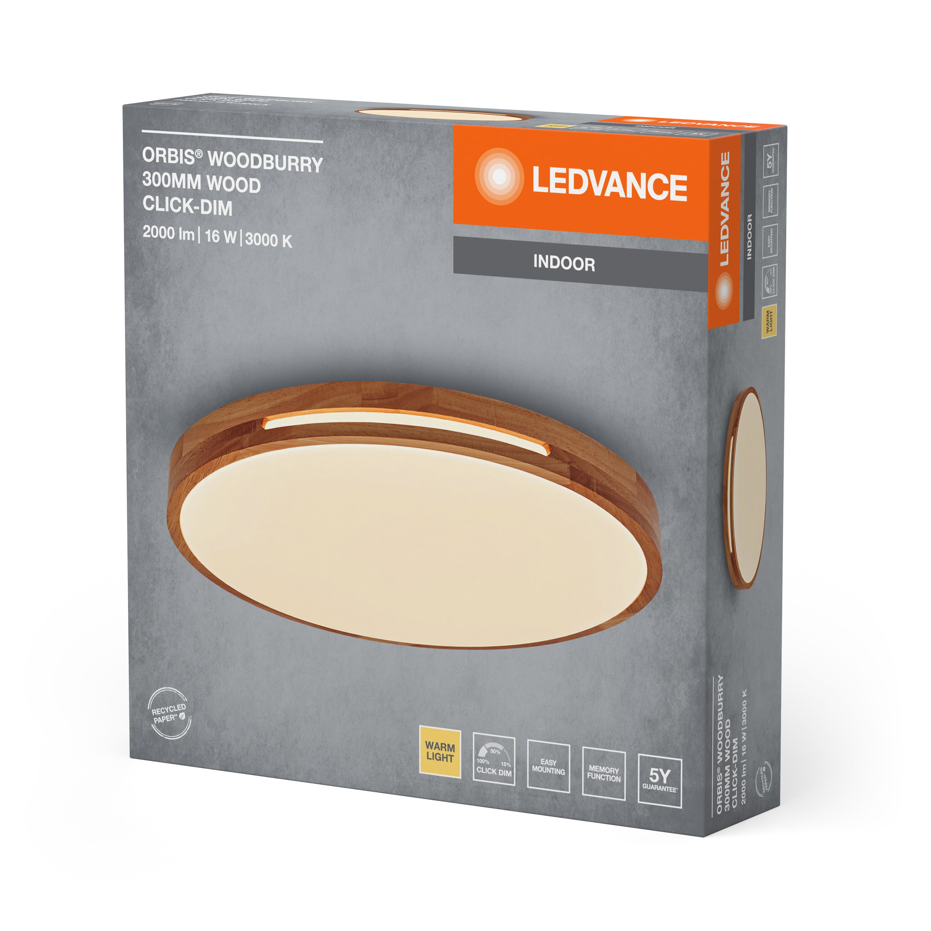 LEDVANCE ORBIS Woodburry Deckenleuchte dimmbar Click-DIM 16W 300mm Holz-LEDVANCE Shop