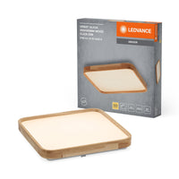 LEDVANCE Lámpara de techo LED ORBIS Alicia con acabado en madera, 24 W, 1600 lm, 3000 K, 395 x 395 mm, luz blanca cálida y acogedora, regulable con un clic, protección IP20, tornillos y tacos de montaje incluidos
