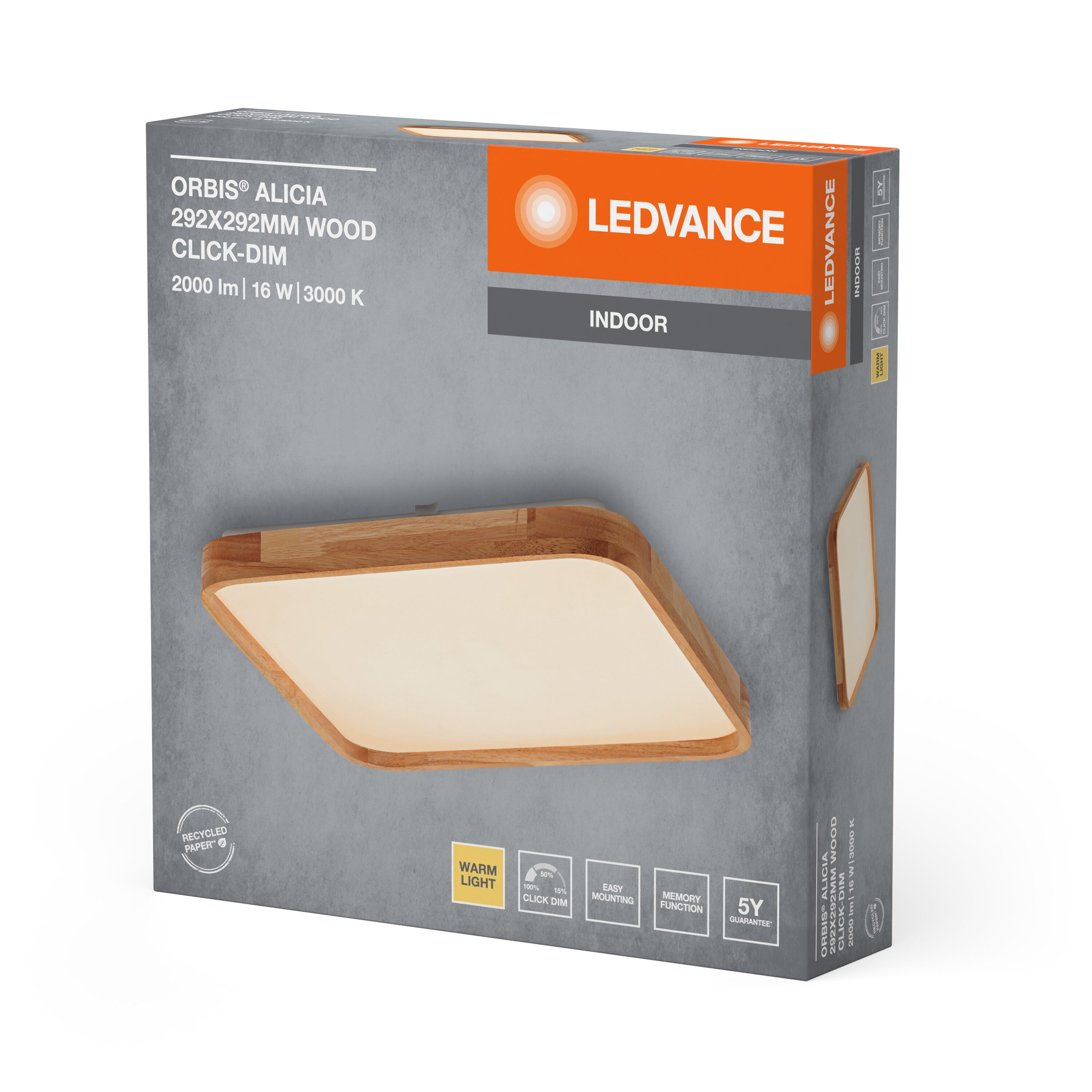 LEDVANCE ORBIS Alicia Deckenleuchte dimmbar Click-DIM 16W 292x292mm Holzdekor-LEDVANCE Shop
