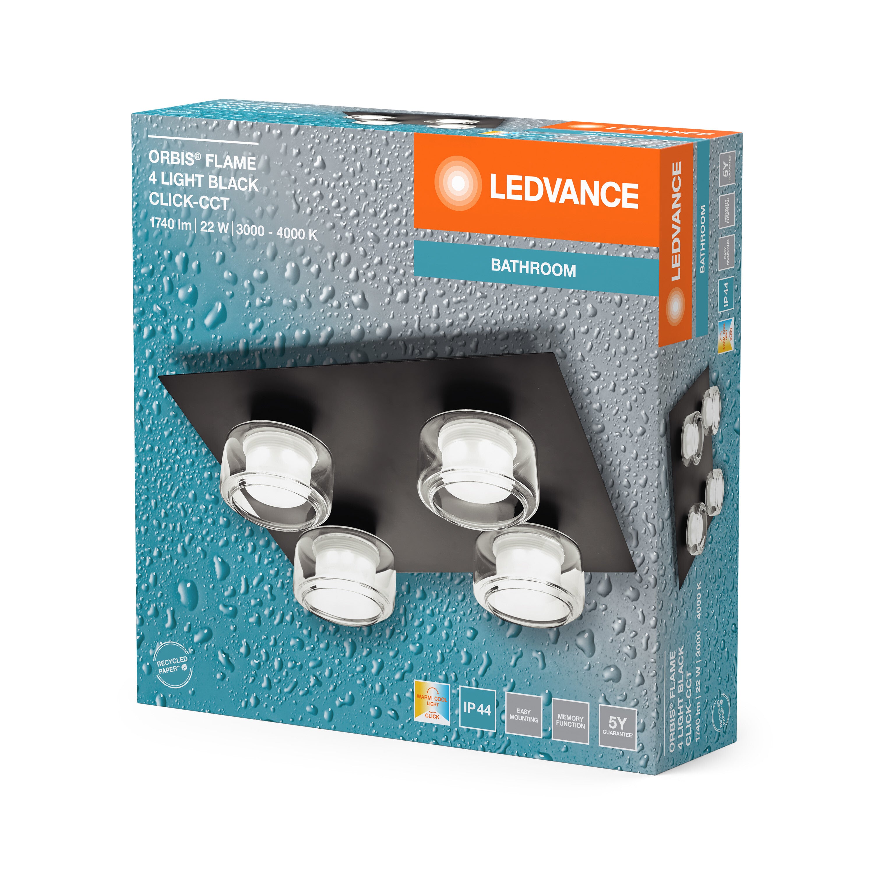 LEDVANCE ORBIS Flame Badezimmer Deckenleuchte 22W Click CCT IP44 schwarz-LEDVANCE Shop