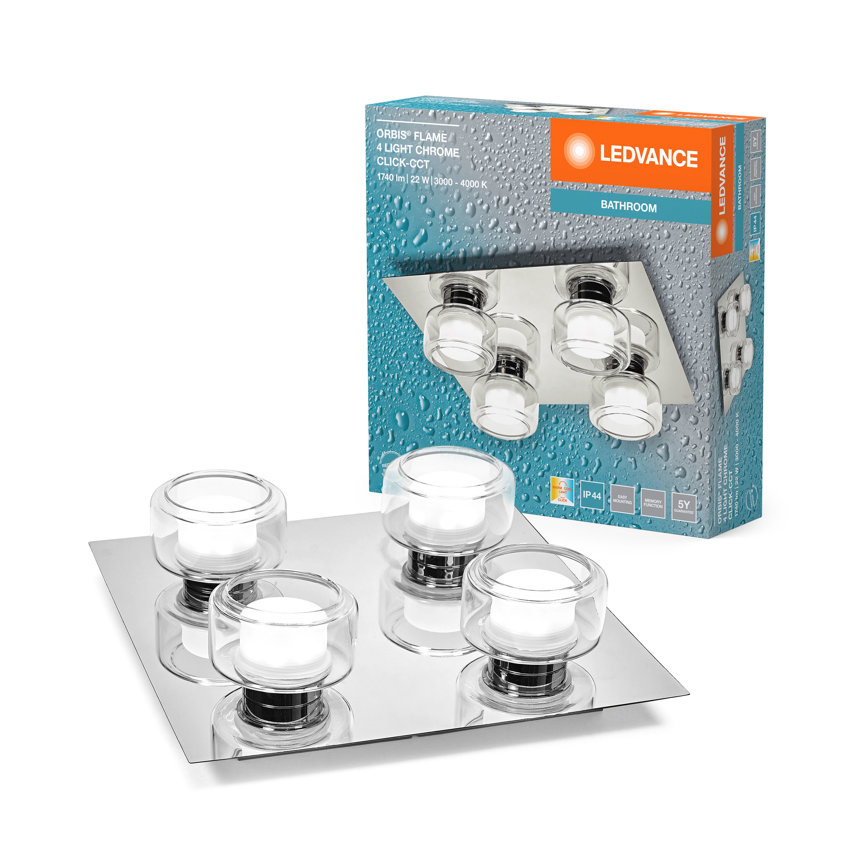 LEDVANCE ORBIS Flame Badezimmer Deckenleuchte 22W Click CCT IP44 Chrome-LEDVANCE Shop