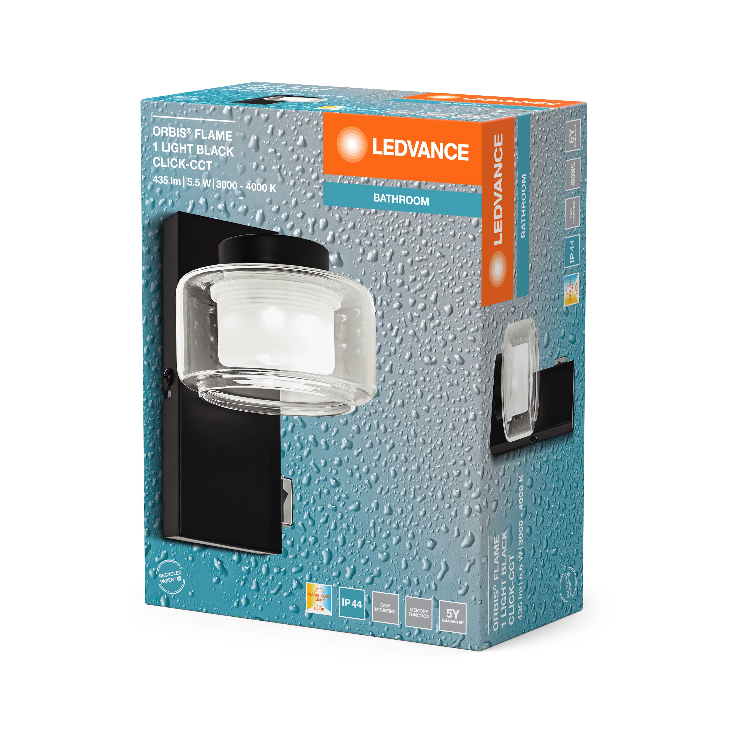 LEDVANCE ORBIS Flame Badezimmer Wandleuchte 5.5W Click CCT IP44 schwarz-LEDVANCE Shop