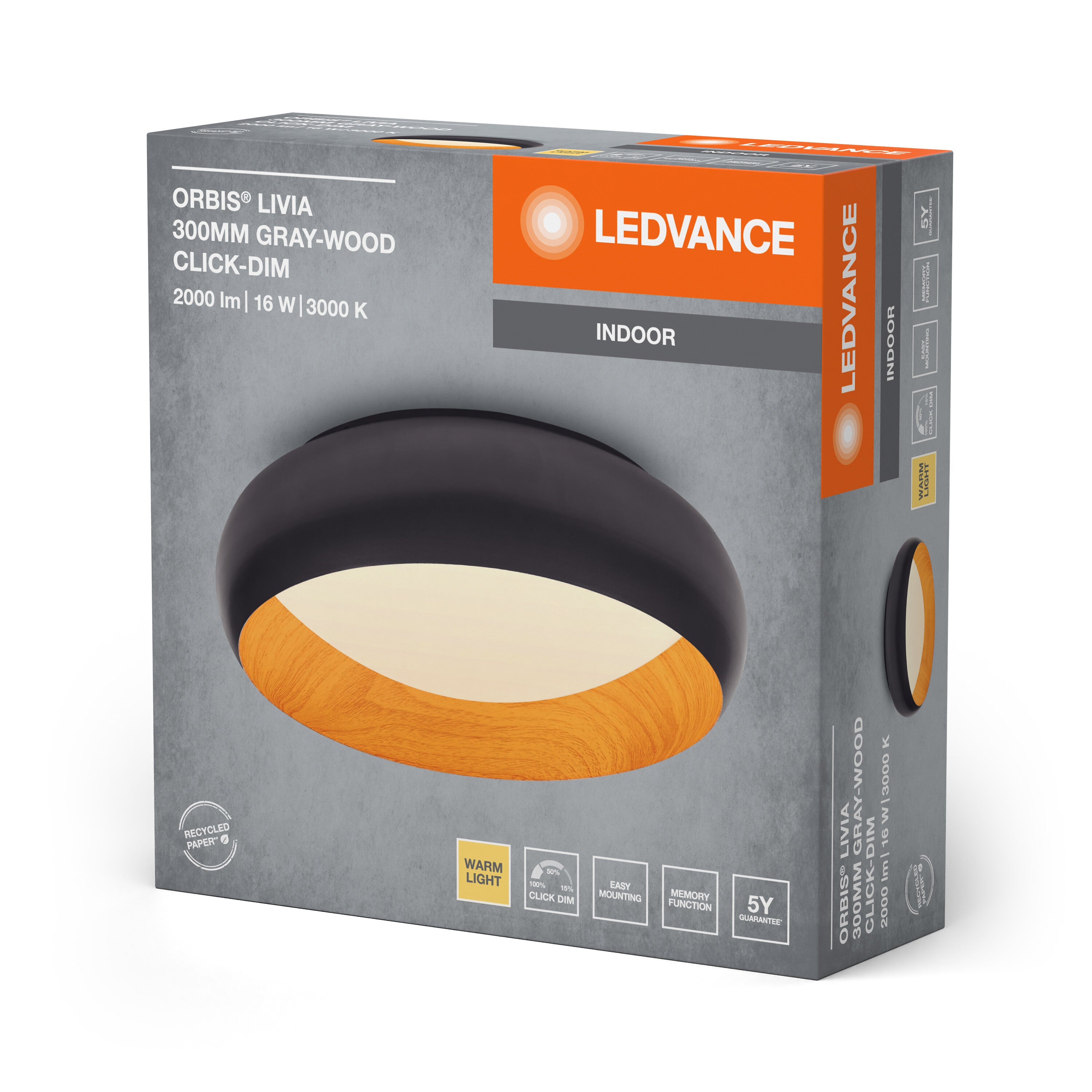LEDVANCE ORBIS Livia Deckenleuchte 16W 750lm grau/Holzdekor-LEDVANCE Shop