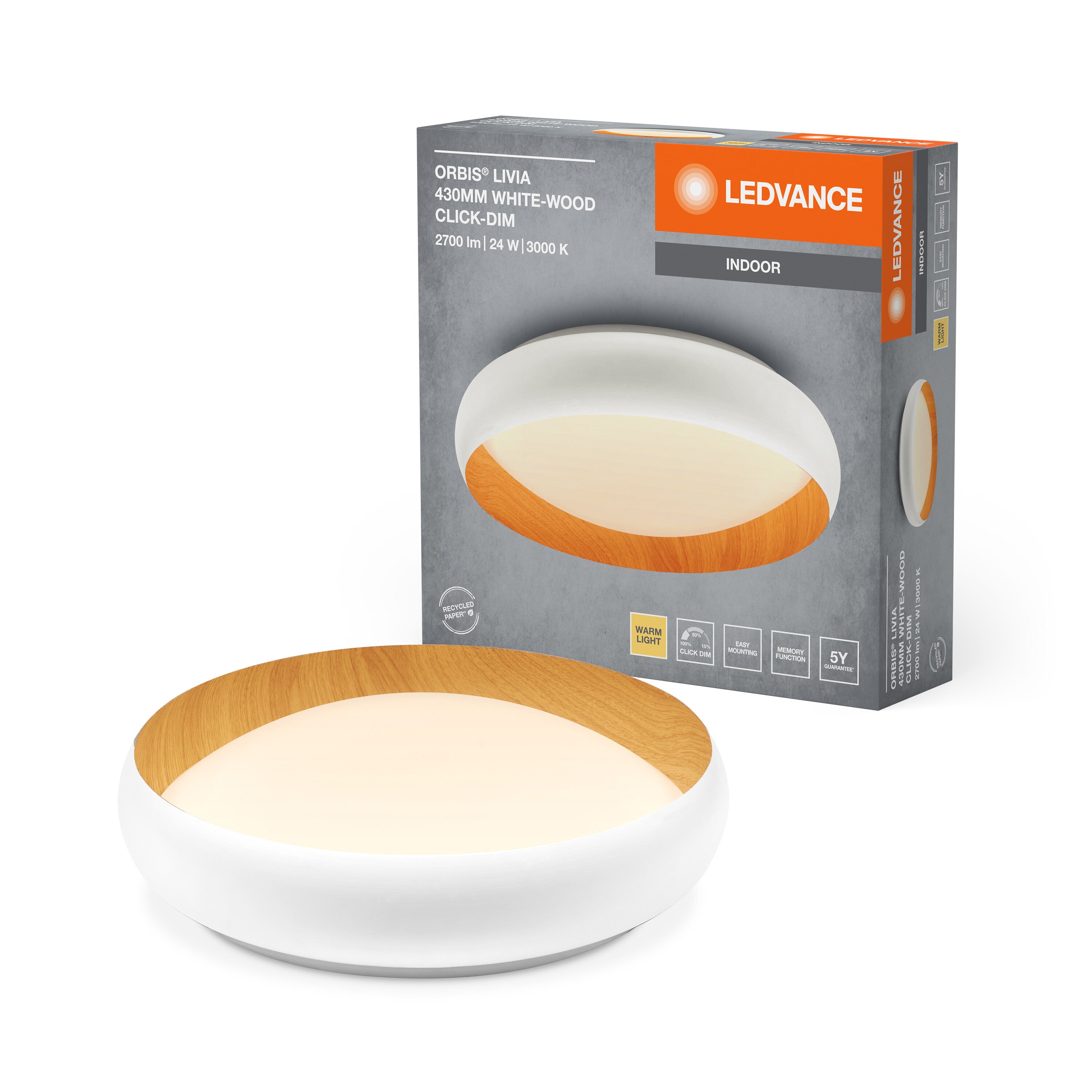 LEDVANCE ORBIS Livia Deckenleuchte 24W 1200lm weiß/Holzdekor-LEDVANCE Shop