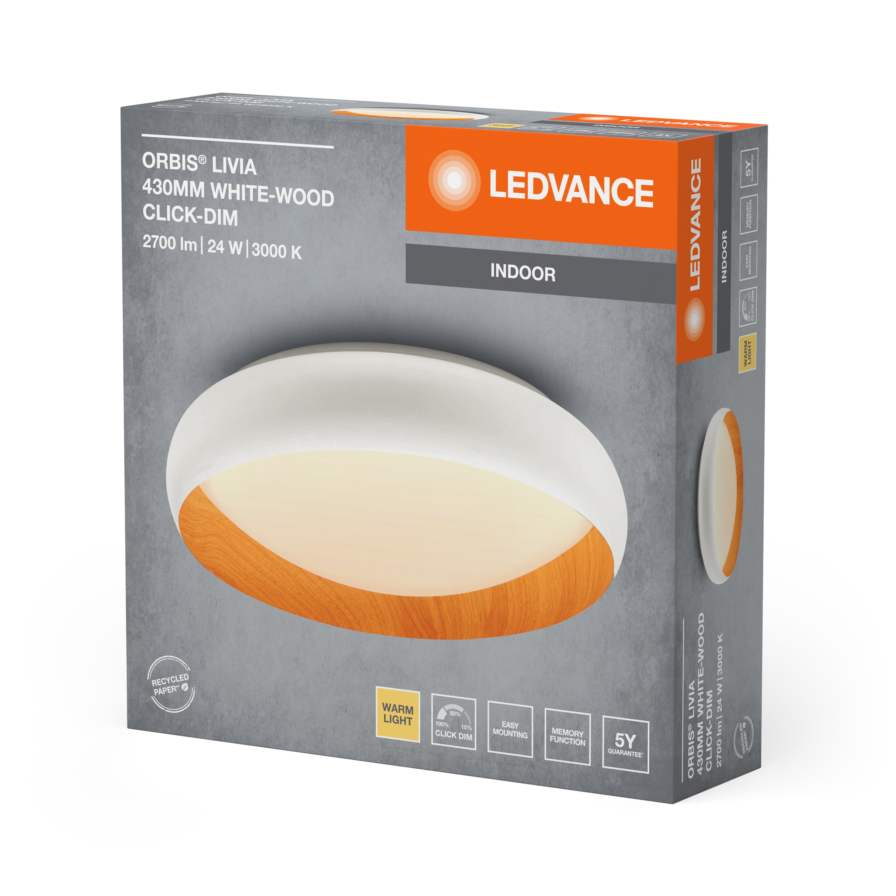 LEDVANCE ORBIS Livia Deckenleuchte 24W 1200lm weiß/Holzdekor-LEDVANCE Shop